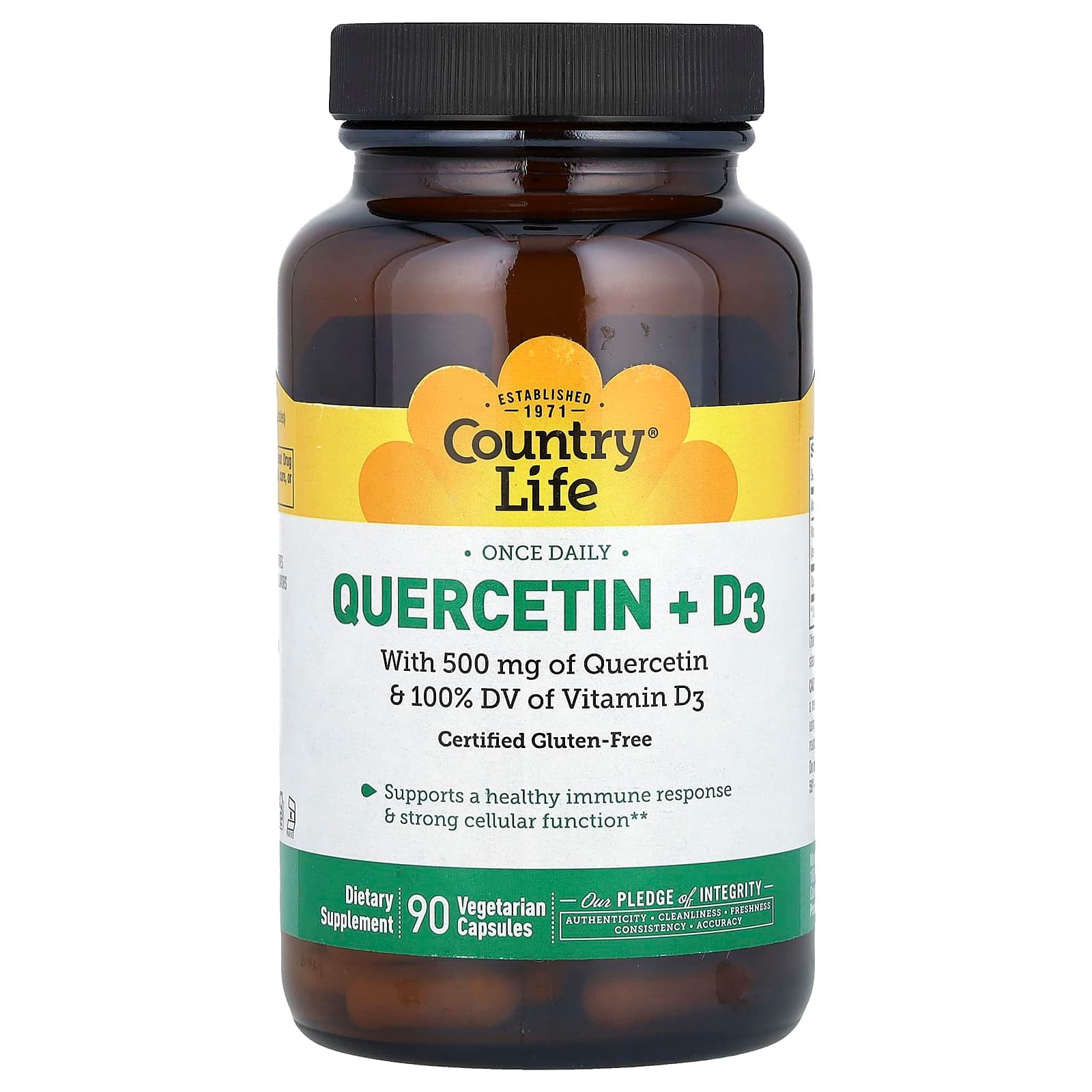 Country Life Quercetin + D3 – 90 gélules végétales de Country Life