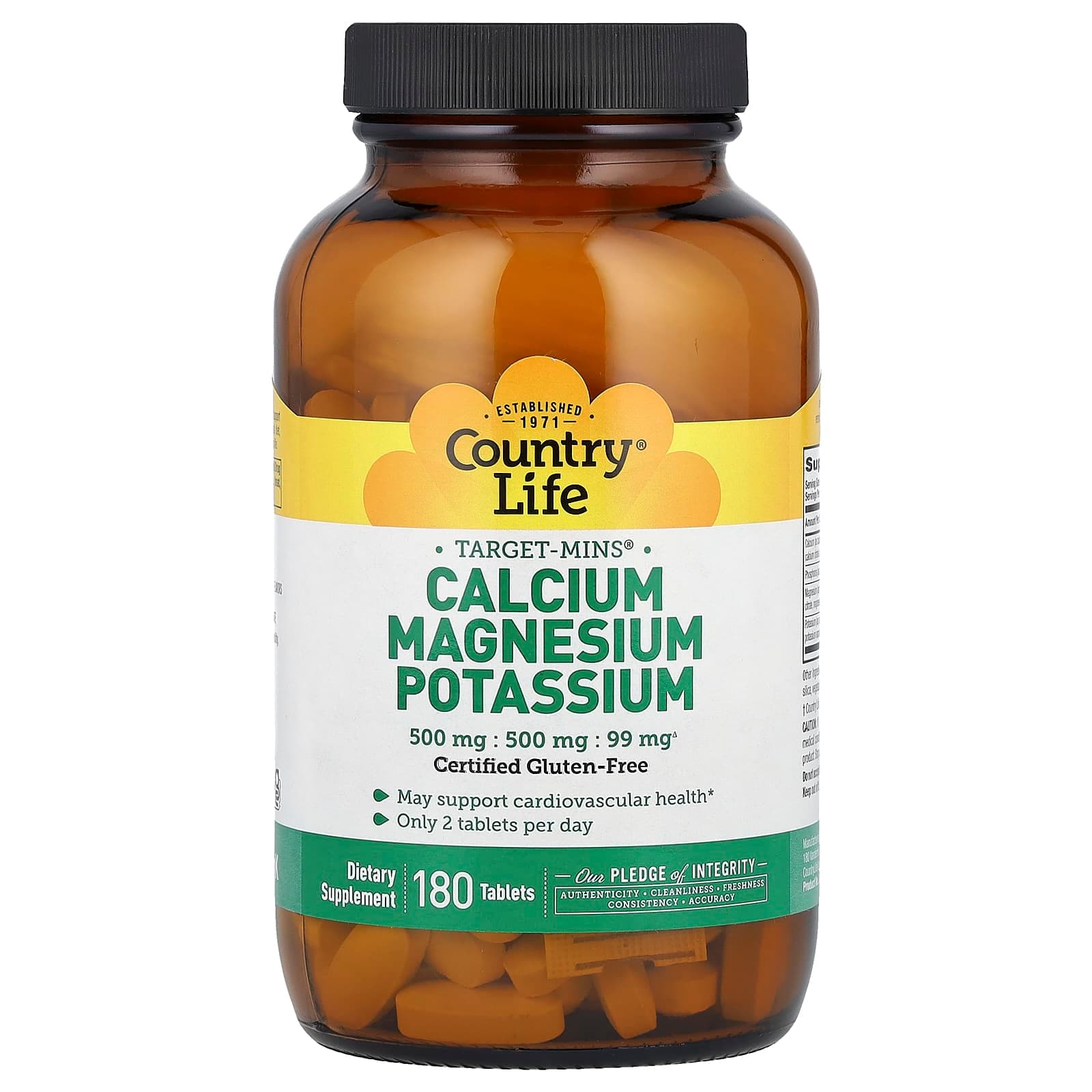 Country Life Target-Mins, Calcium Magnesium Potassium – 180 comprimés de Country Life