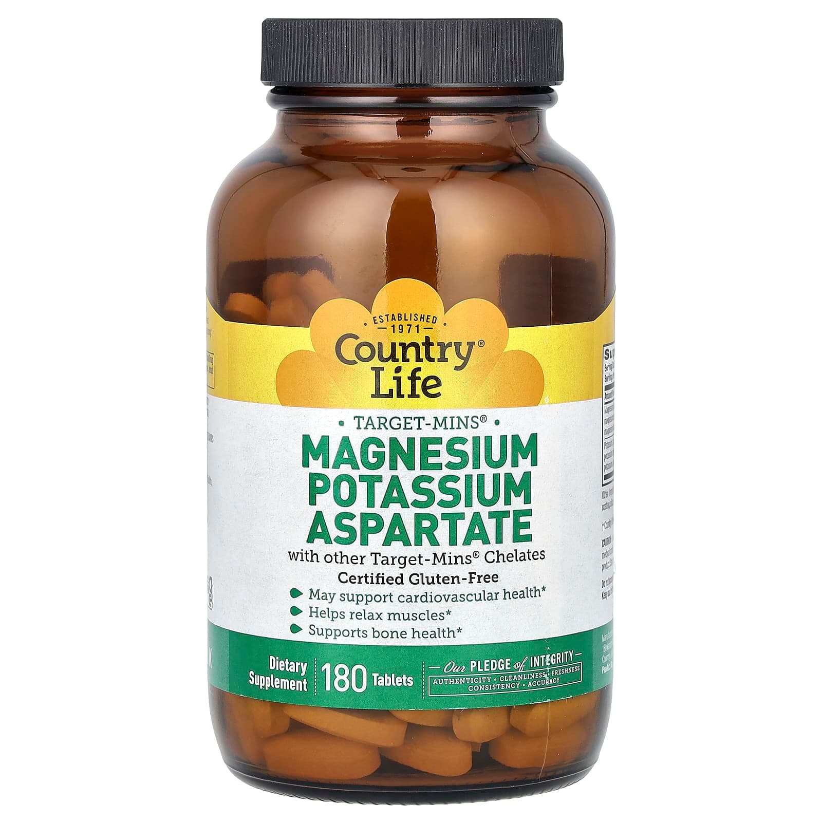 Country Life Target-Mins, Magnesium Potassium Aspartate – 180 comprimés de Country Life