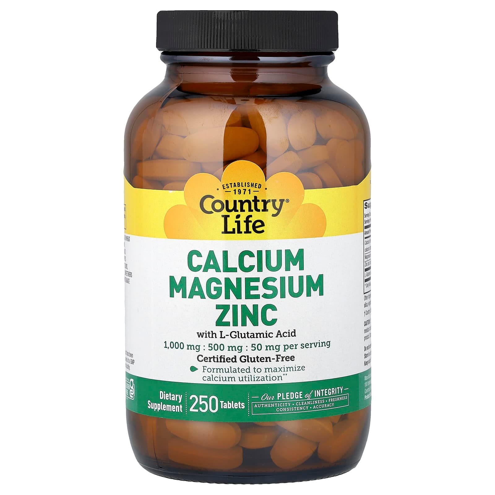 Country Life Calcium Magnesium Zinc – 250 comprimés de Country Life