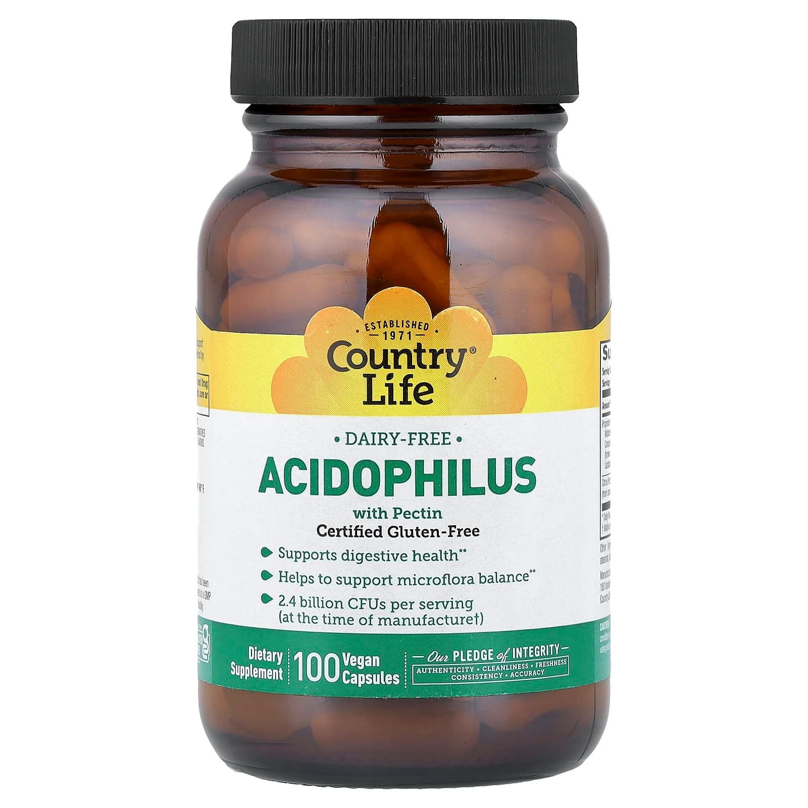 Country Life Acidophilus with Pectin – 100 gélules véganes de Country Life