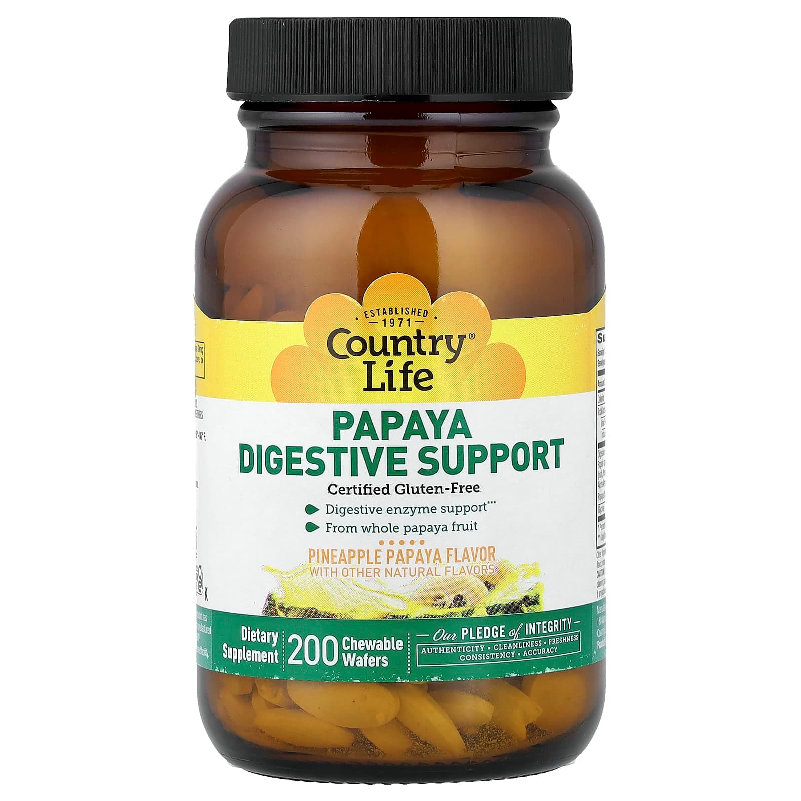 Country Life Papaya Digestive Support, 200 Chewable Wafers – Pineapple Papaya de Country Life