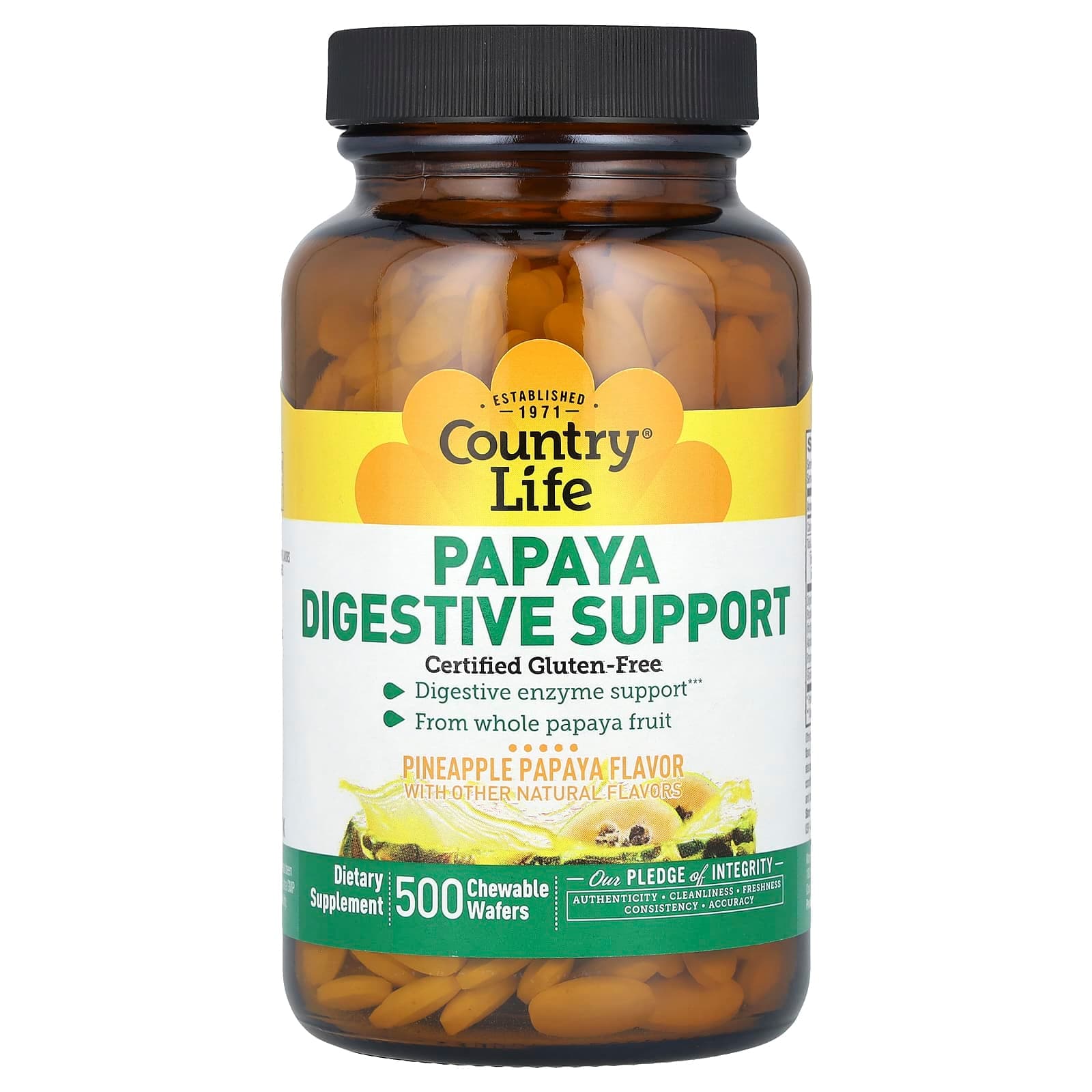 Country Life Papaya Digestive Support, 500 Chewable Wafers – Pineapple Papaya de Country Life