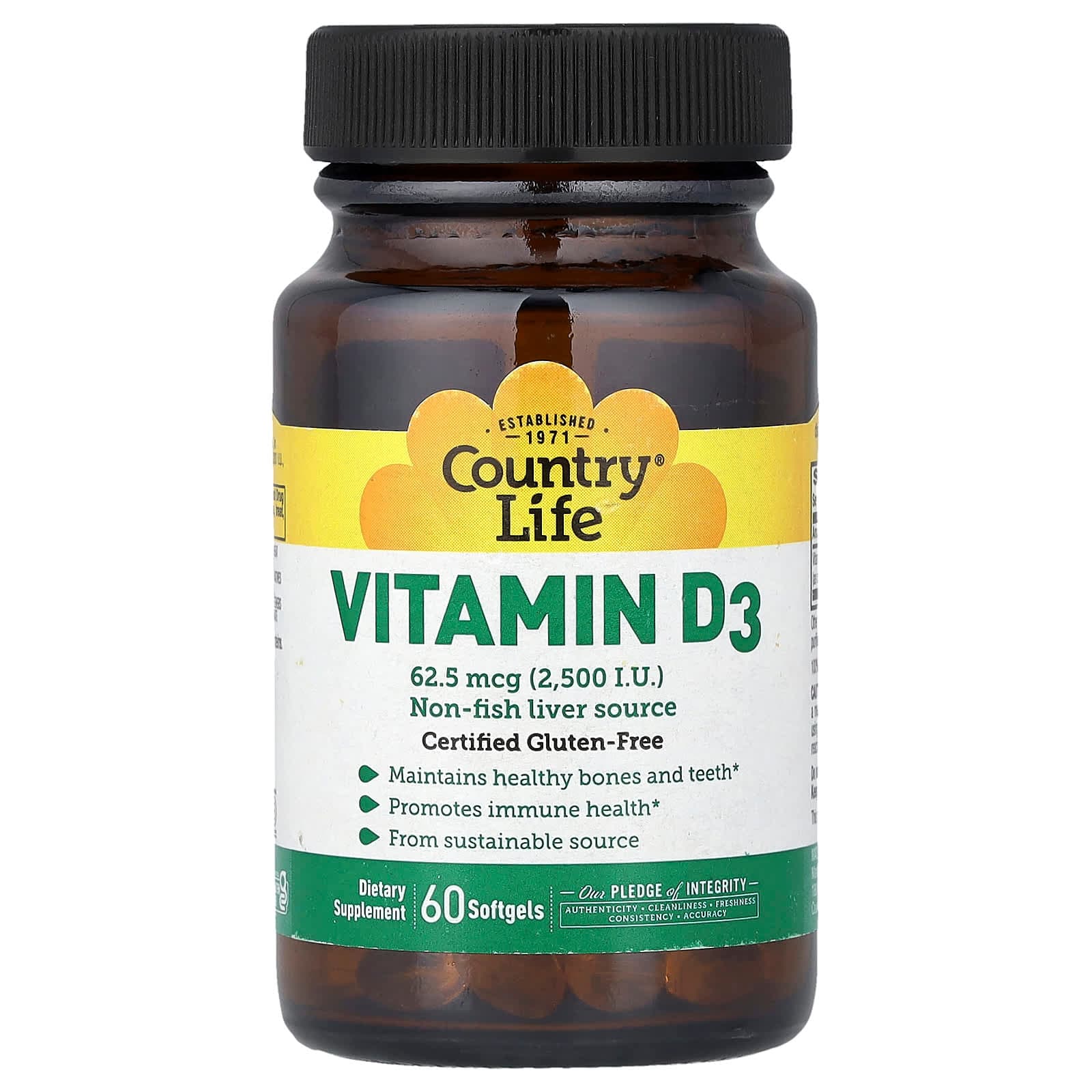 Country Life Vitamin D3 – 60 capsules molles de Country Life