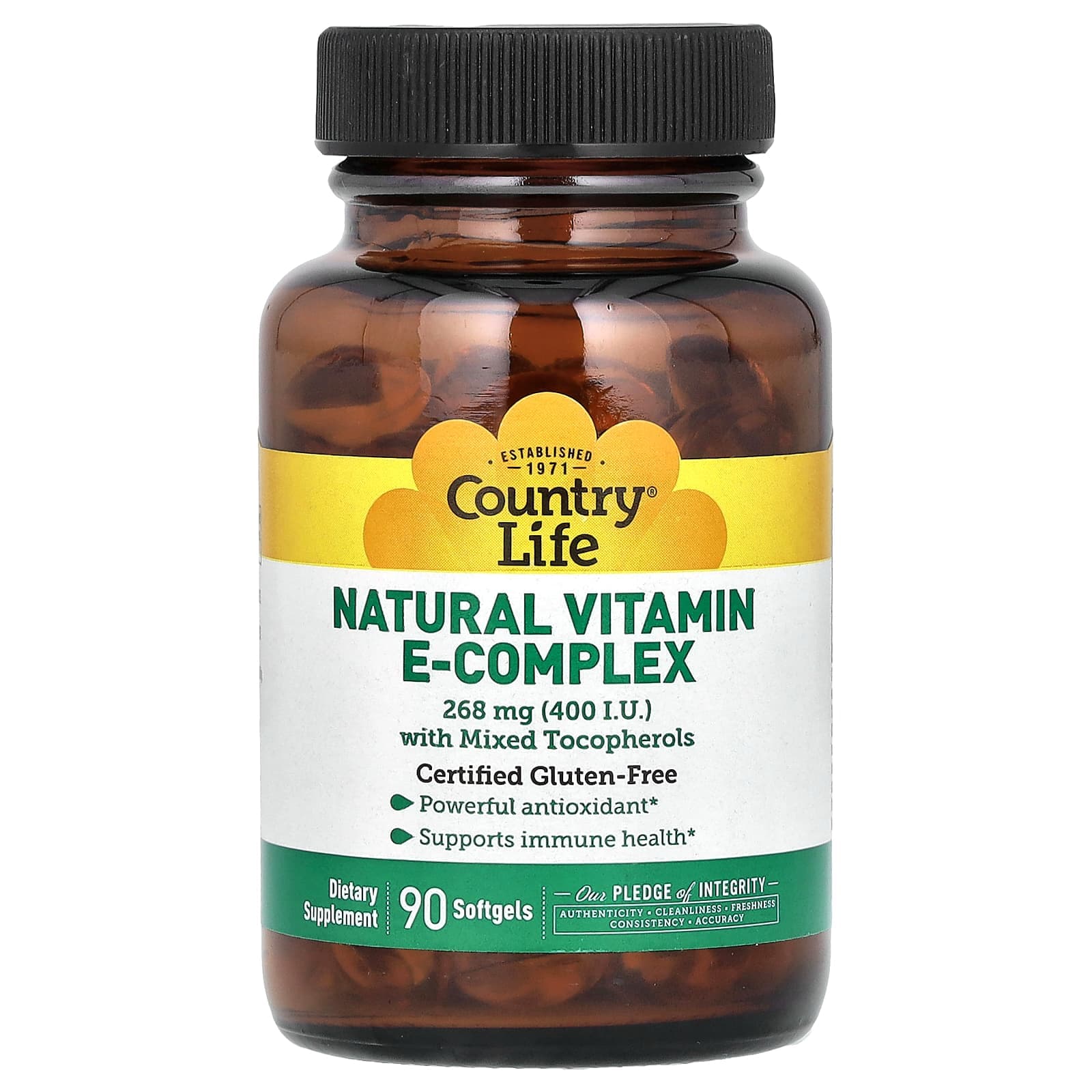 Country Life Natural Vitamin E-Complex with Mixed Tocopherols – 90 capsules molles de Country Life