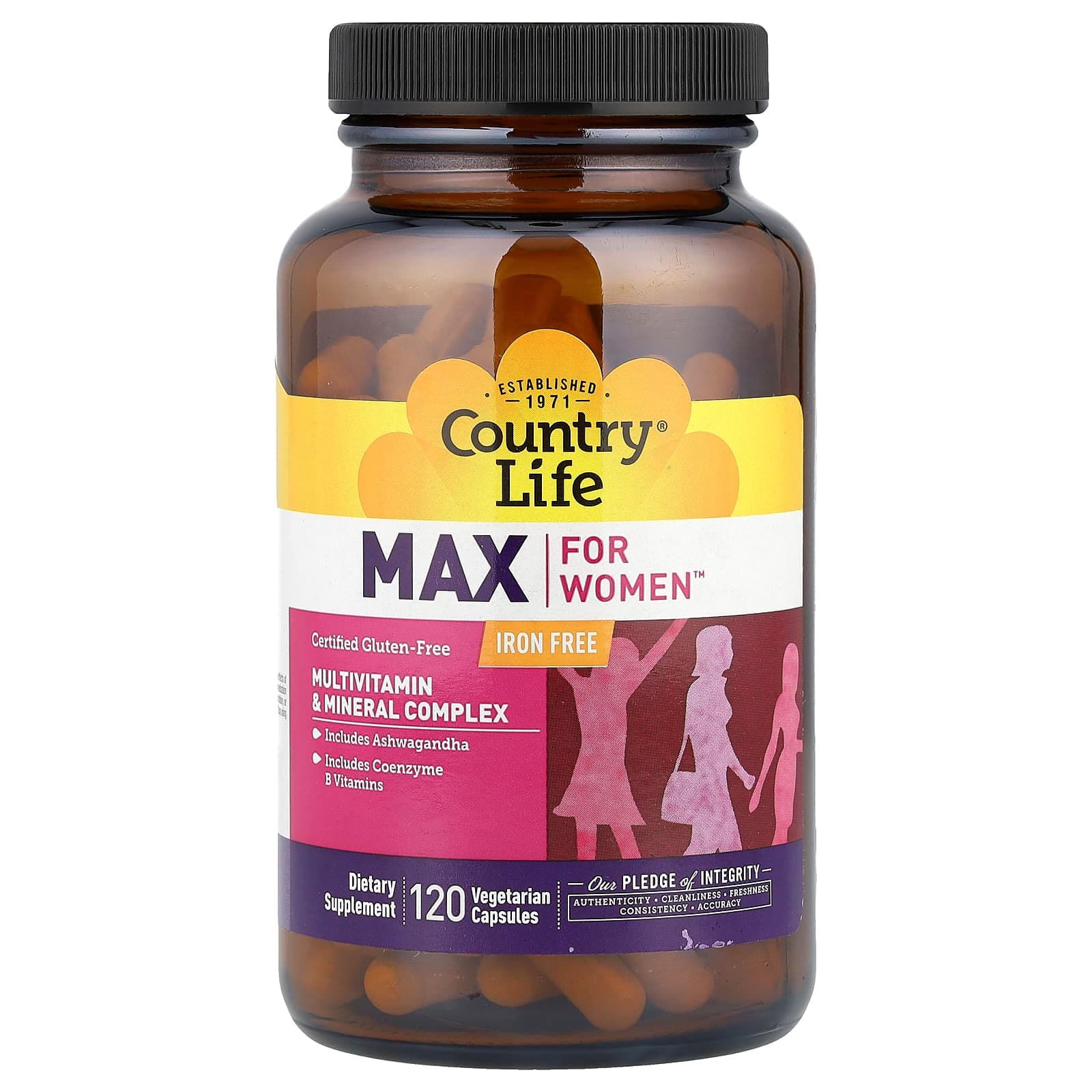 Country Life Max for Women, Multivitamin & Mineral Complex, Iron Free – 120 gélules végétales de Country Life