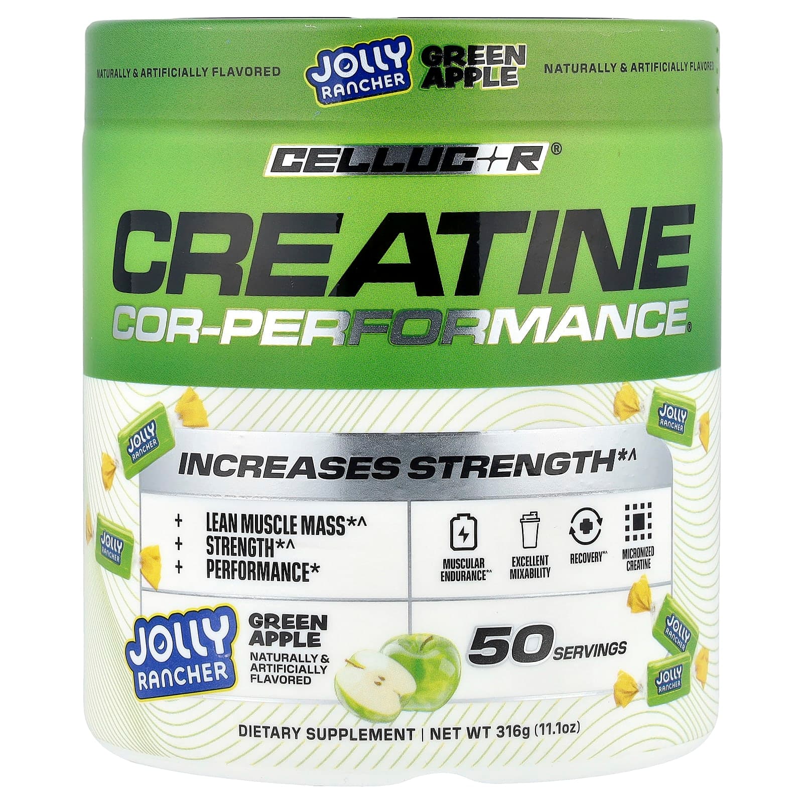 C4 / Cellucor COR-Performance Creatine, Jolly Rancher – Green Apple – 316 g de C4 / Cellucor