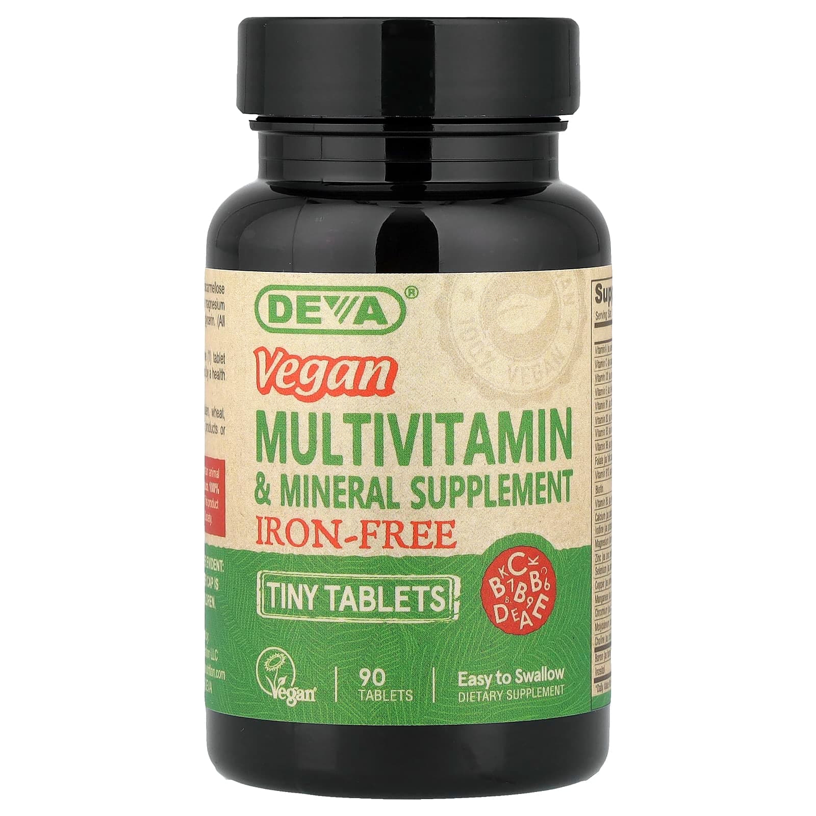 Deva Vegan Multivitamin & Mineral Supplement, Iron-Free, 90 Tiny Tablets de Deva