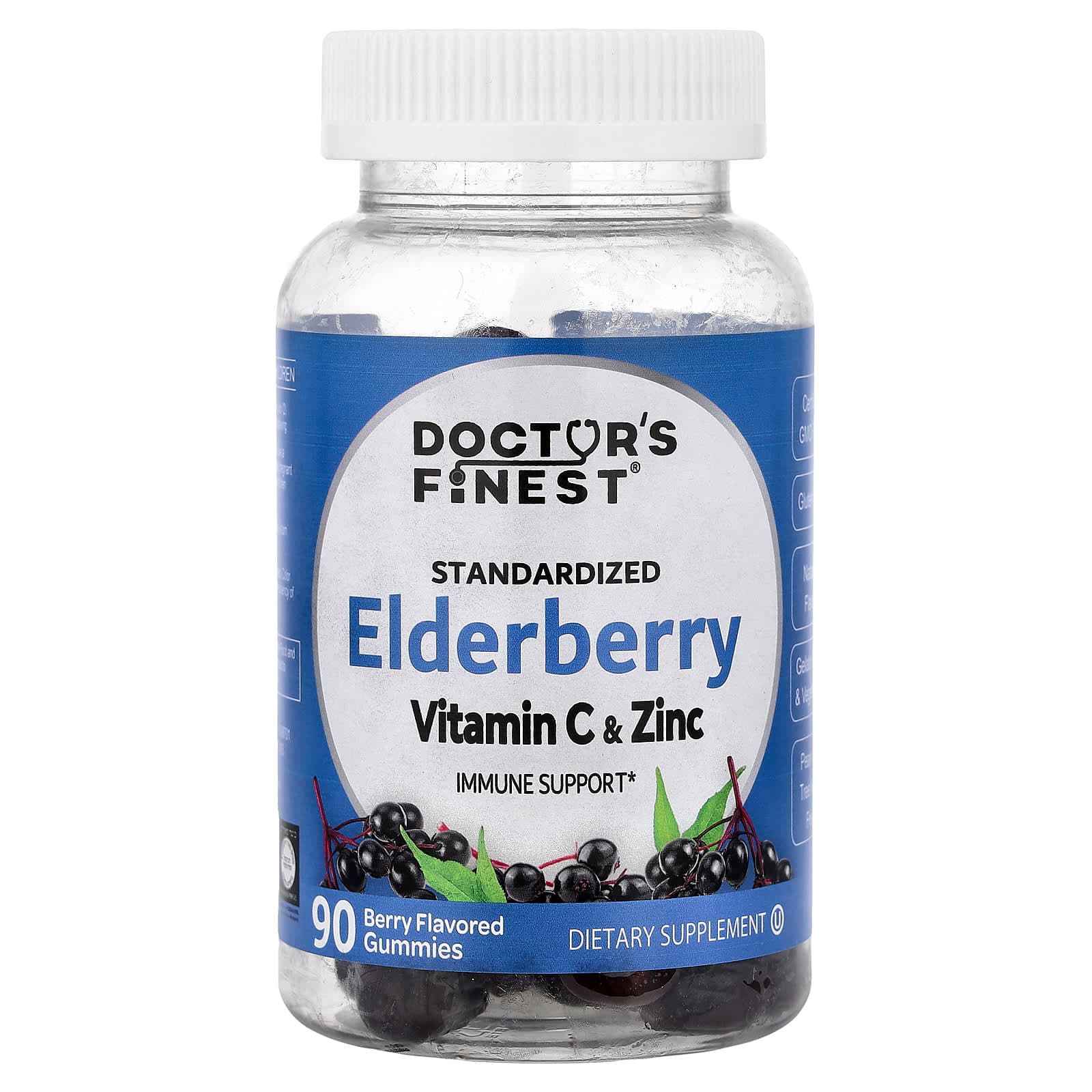 Doctor's Finest Standardized Elderberry, Vitamin C & Zinc, Berry – Standardized Elderberry – 90 gommes de Doctor's Finest