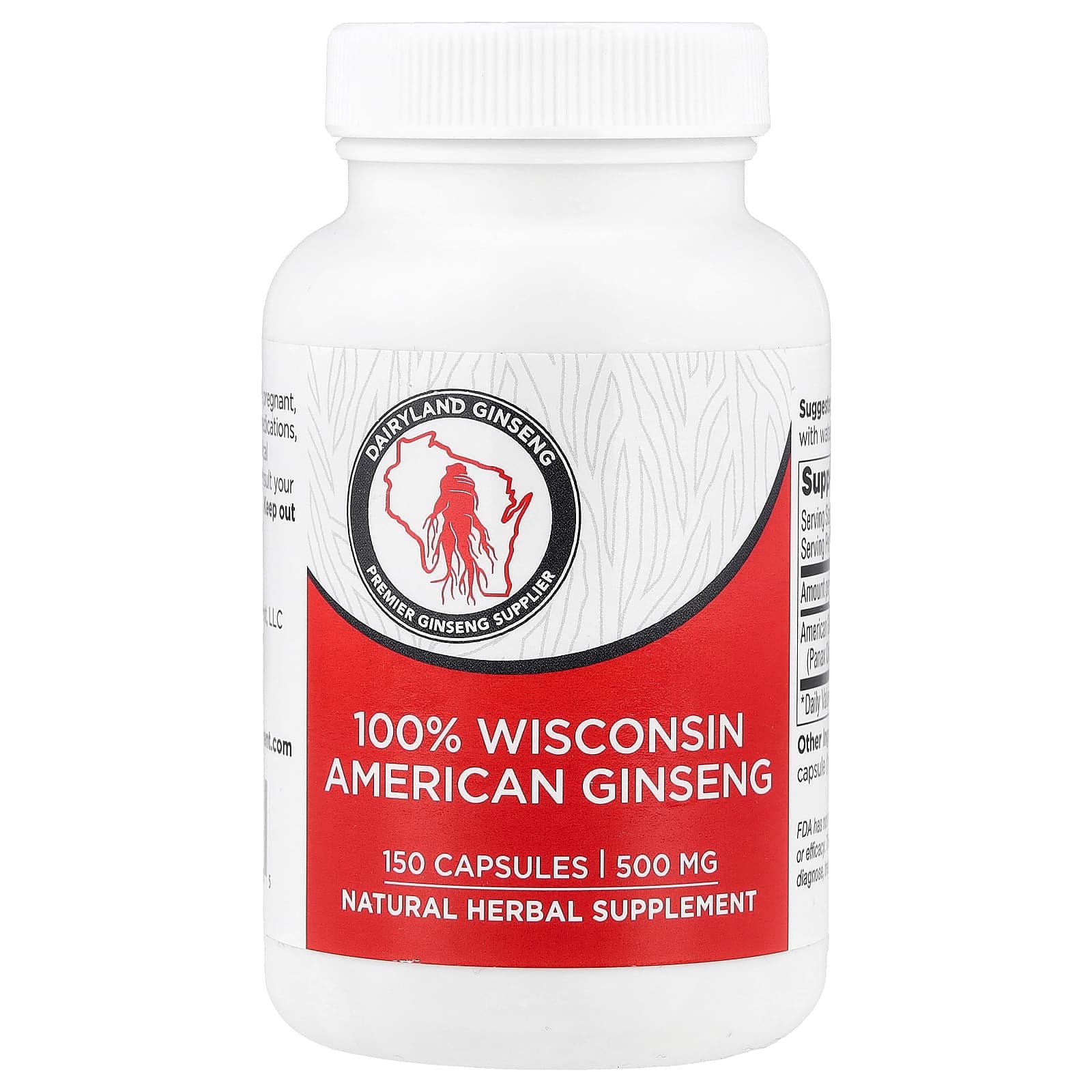 Dairyland Ginseng 100% Wisconsin American Ginseng – 150 gélules de Dairyland Ginseng