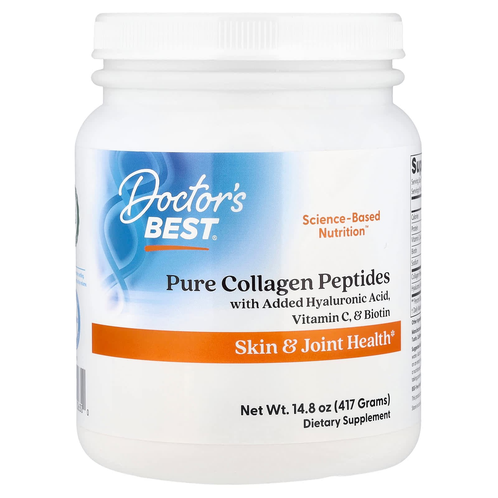Doctor's Best Pure Collagen Peptides With Added Hyaluronic Acid, Vitamin C, & Biotin – 417 g de Doctor's Best