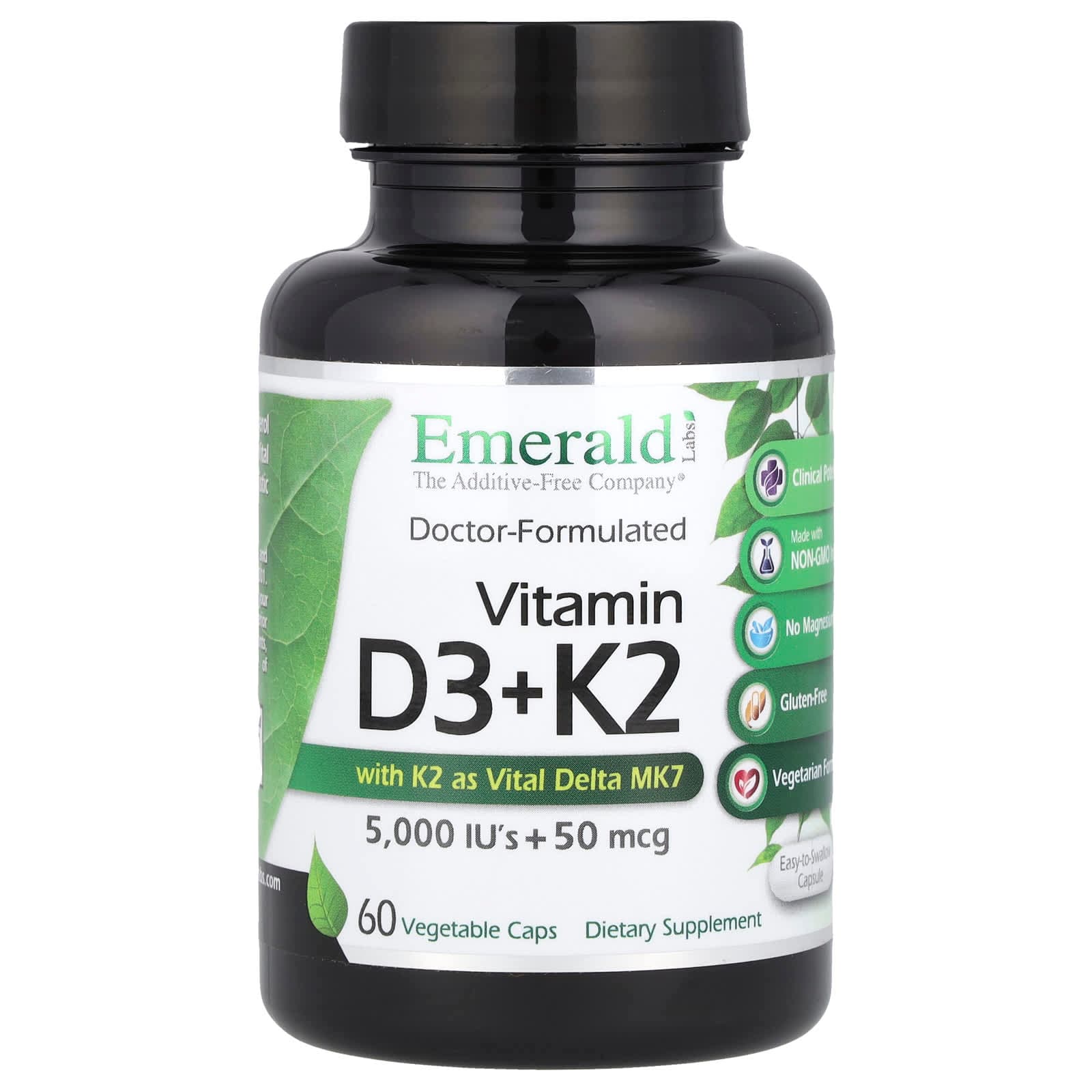Emerald Laboratories Vitamin D3 + K2, 60 Vegetable Caps de Emerald Laboratories