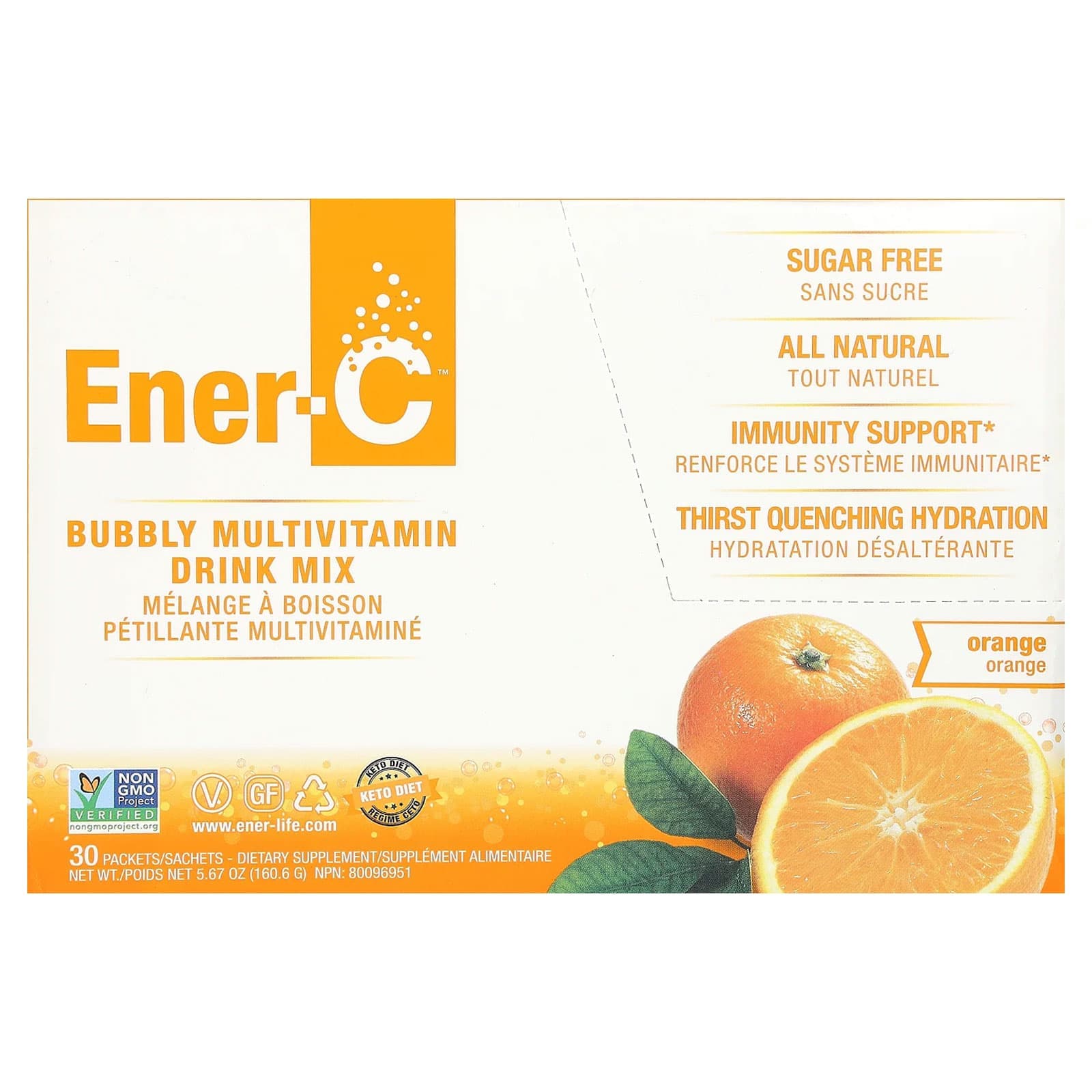 Ener-C Bubbly Multivitamin Drink Mix, Sugar Free – Orange – 5,35 g de Ener-C