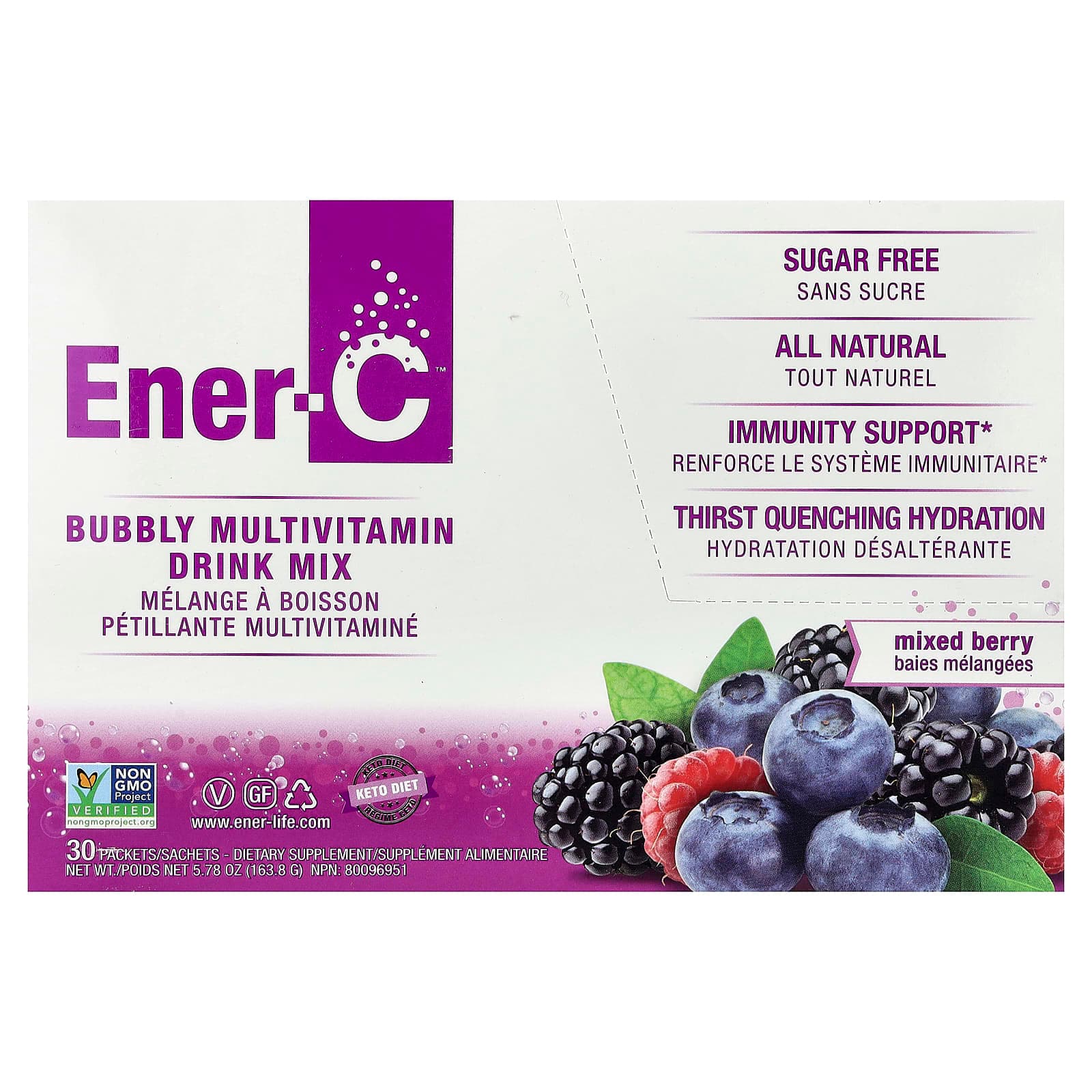 Ener-C Bubbly Multivitamin Drink Mix – Mixed Berry – 5,46 g de Ener-C