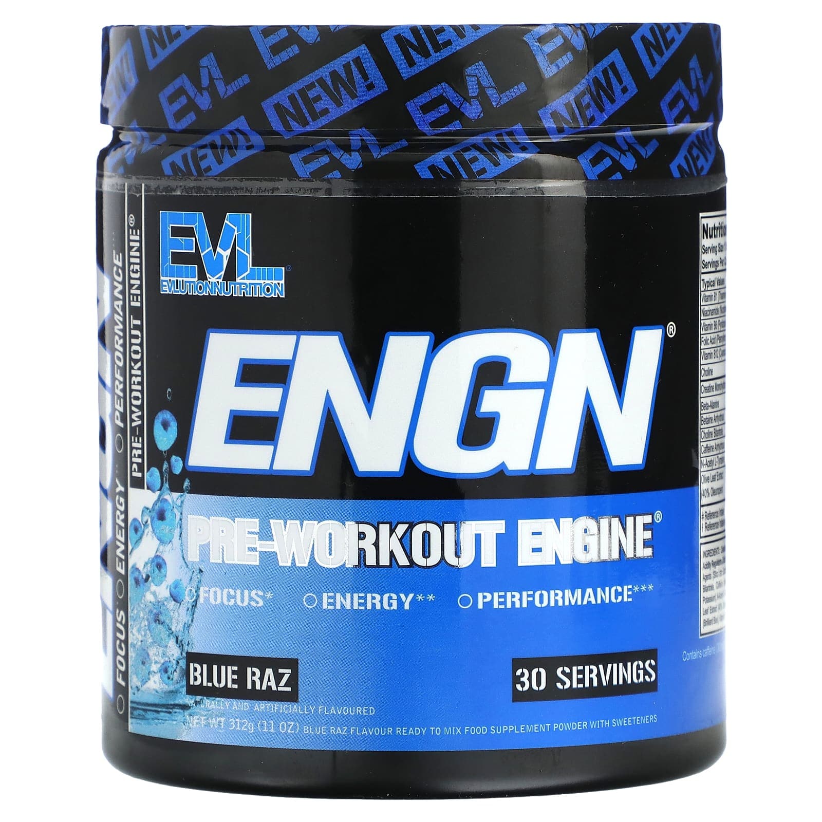 EVLution Nutrition ENGN, Pre-Workout Engine, Blue Raz – 312 g de EVLution Nutrition