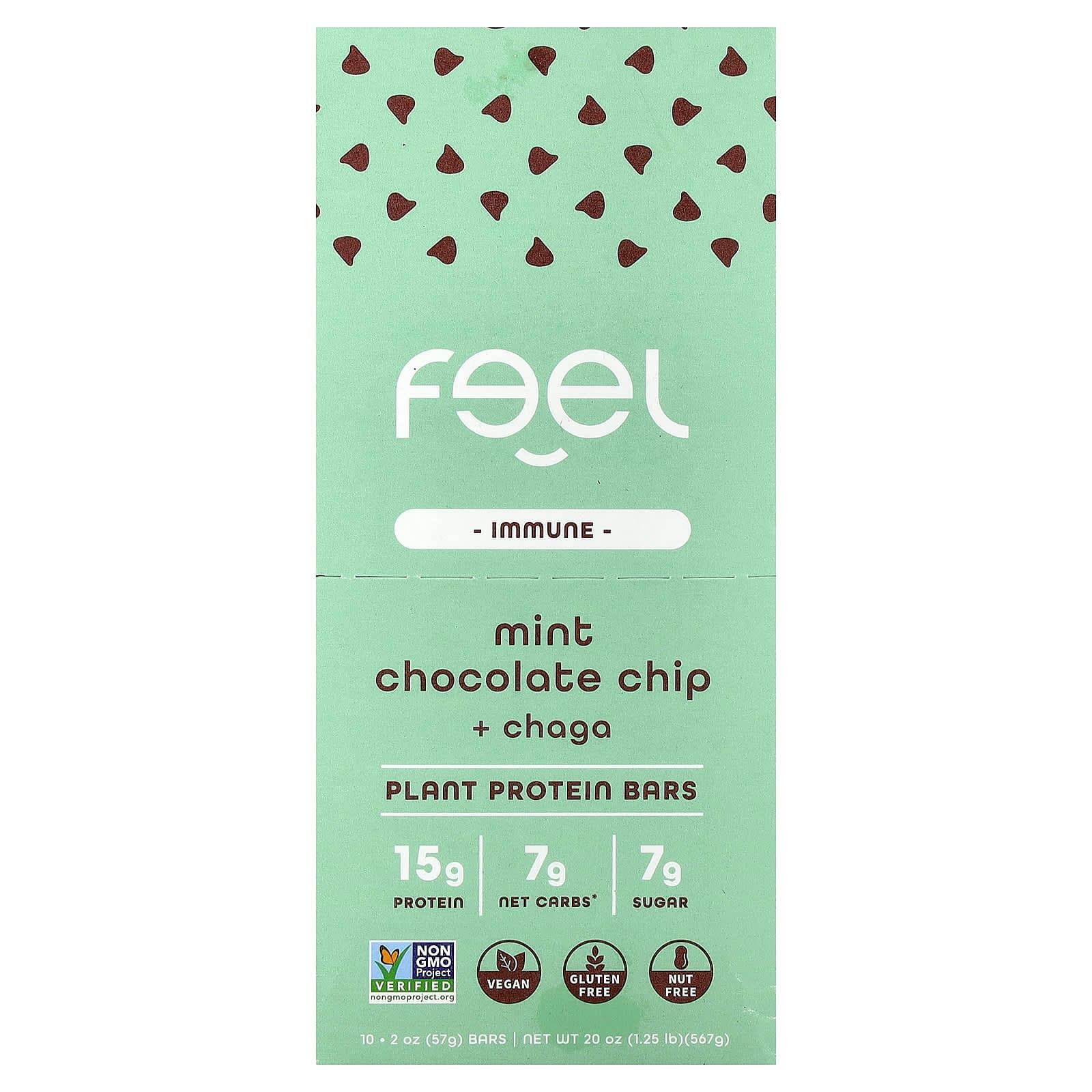 The Feel Bar Immune, Plant Protein Bars – Mint Chocolate Chip + Chaga – 57 g de The Feel Bar