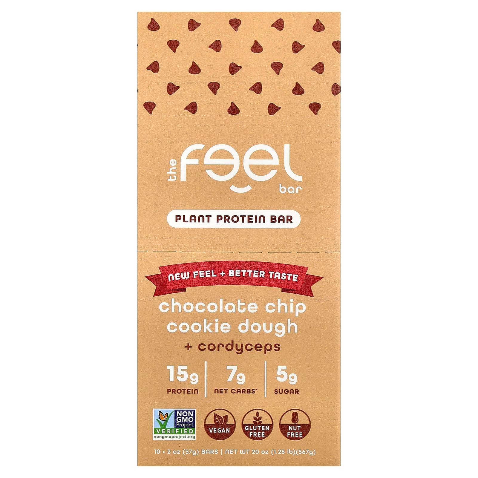 The Feel Bar Plant Protein Bars – Chocolate Chip Cookie Dough + Cordyceps – 57 g de The Feel Bar