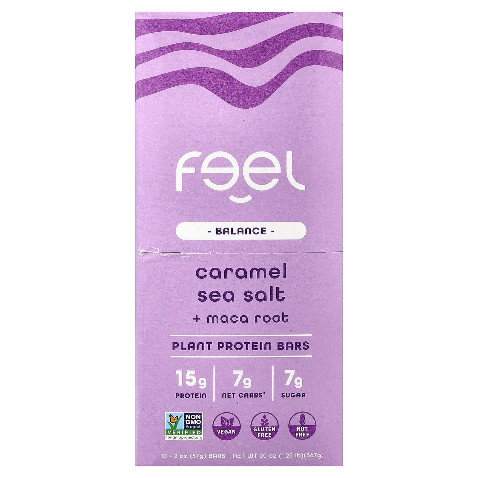 The Feel Bar Balance, Plant Protein Bars – Caramel Sea Salt + Maca Root – 57 g de The Feel Bar