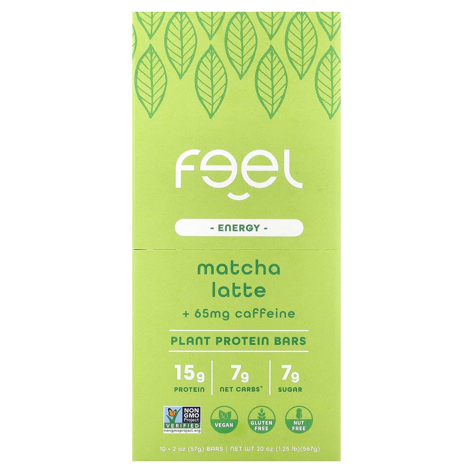The Feel Bar Energy, Plant Protein Bars, Matcha Latte + Caffeine – 57 g de The Feel Bar