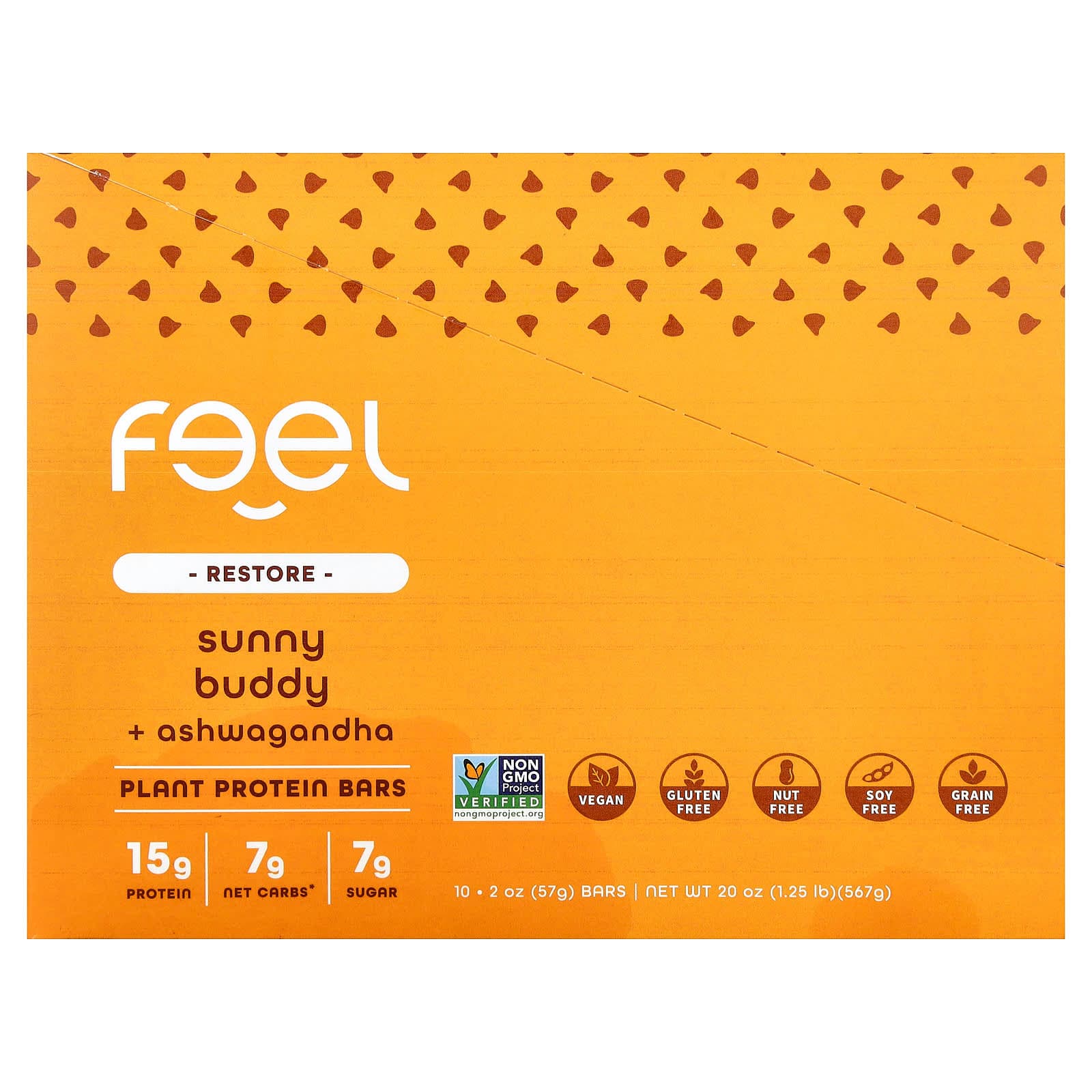 The Feel Bar Restore, Plant Protein Bars, Sunny Buddy + Ashwagandha – 57 g de The Feel Bar