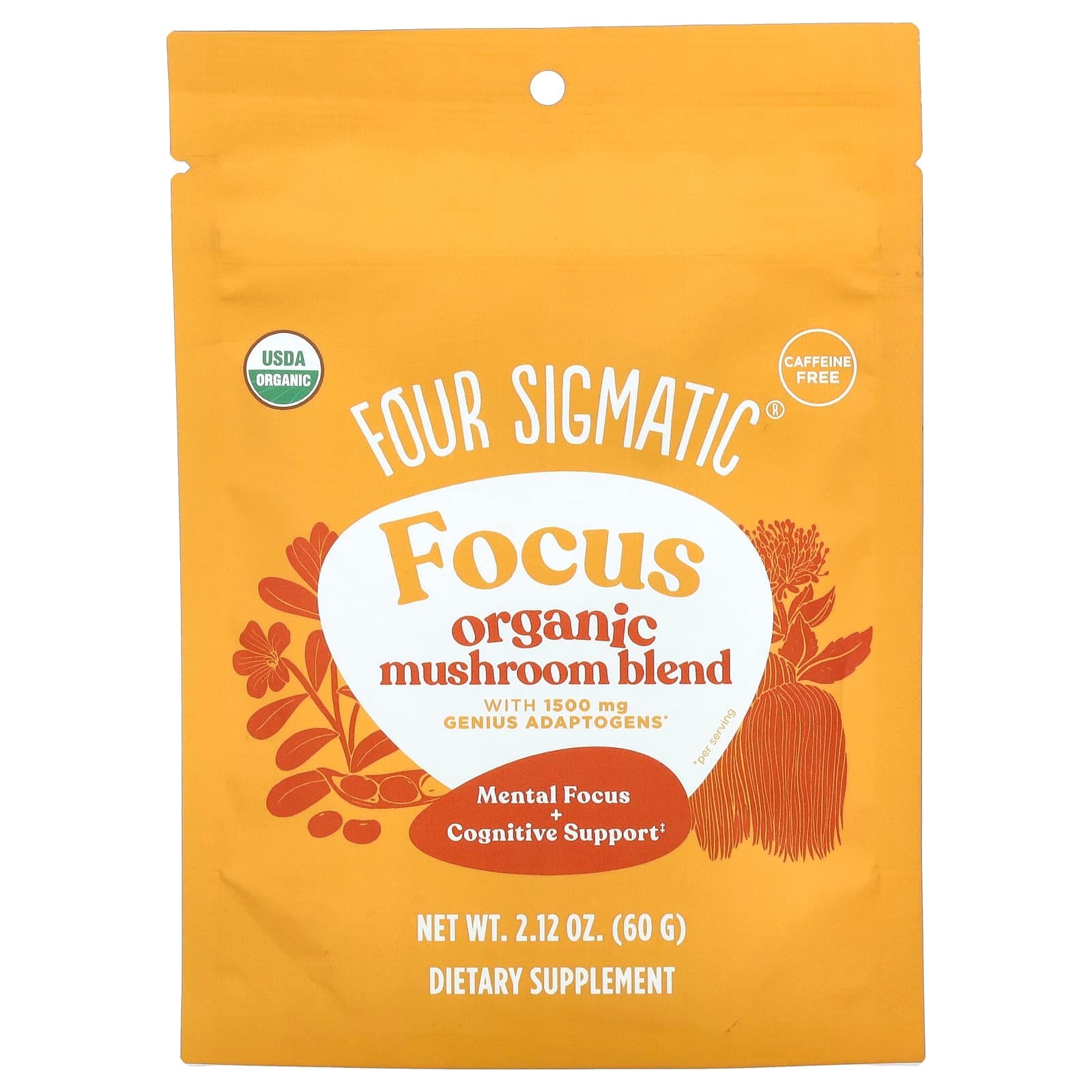 Four Sigmatic Focus, Organic Mushroom Blend, Caffeine Free – 60 g de Four Sigmatic