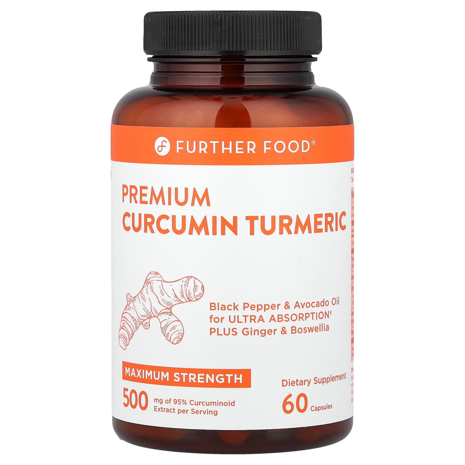 Further Food Premium Curcumin Turmeric, Maximum Strength – 60 gélules de Further Food