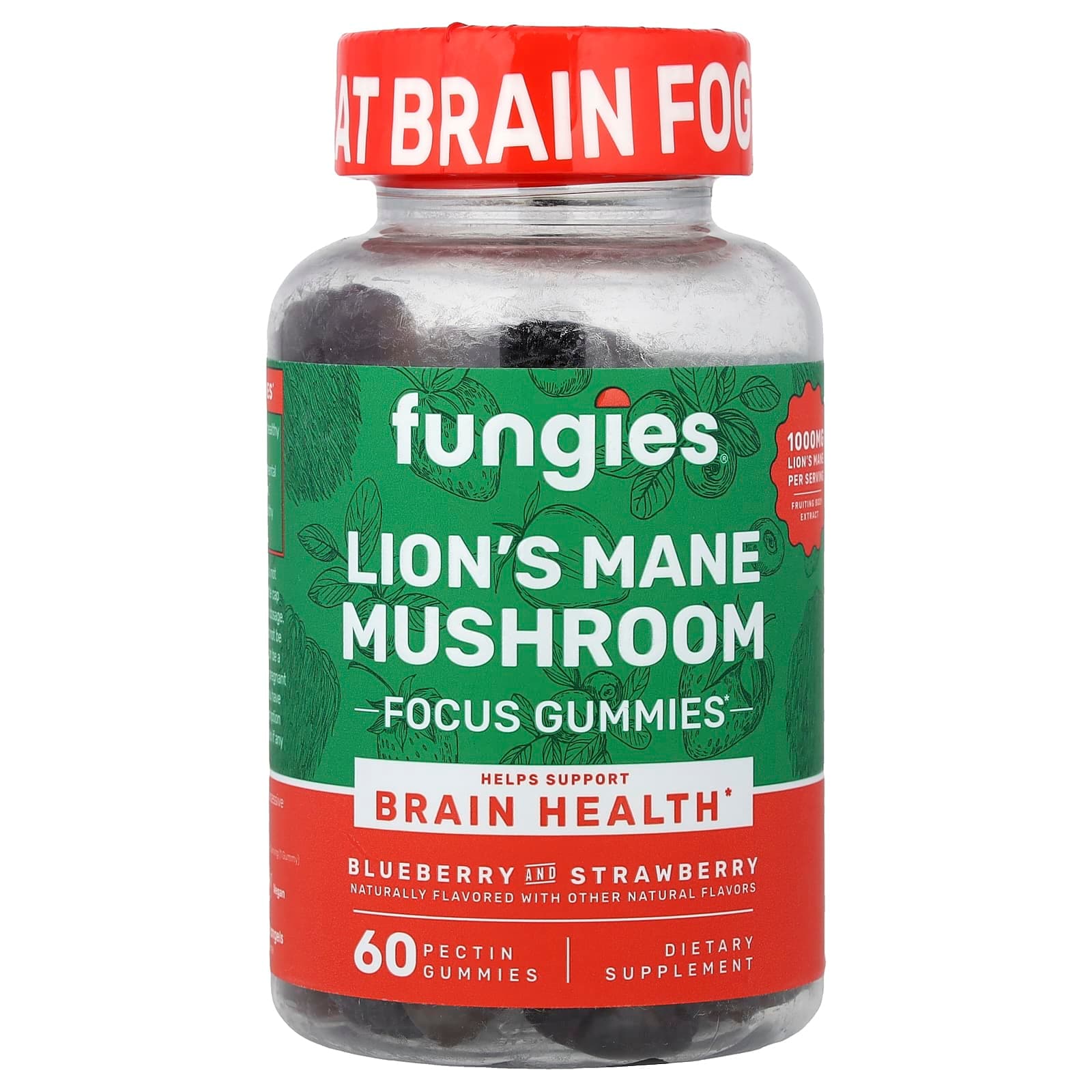 Fungies Lion's Mane Mushroom Focus Gummies, 60 Pectin Gummies – Blueberry and Strawberry de Fungies