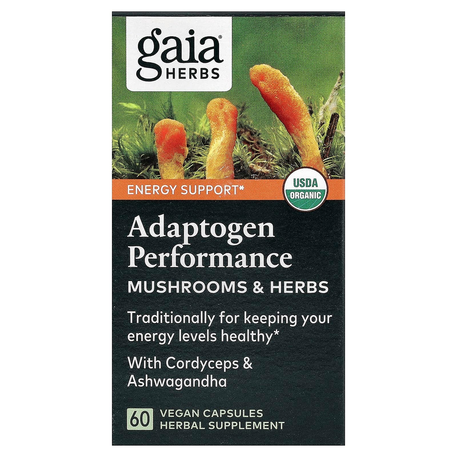 Gaia Herbs Adaptogen Performance, Mushrooms & Herbs – 60 gélules véganes de Gaia Herbs