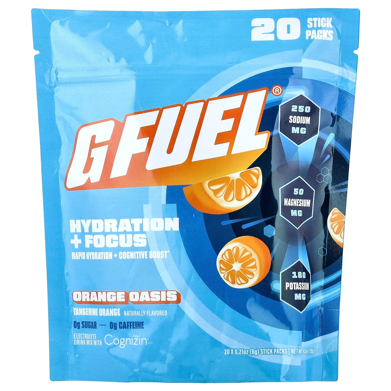 G FUEL Hydration + Focus, Electrolyte Drink Mix with Cognizin – Orange Oasis – 6 g de G FUEL