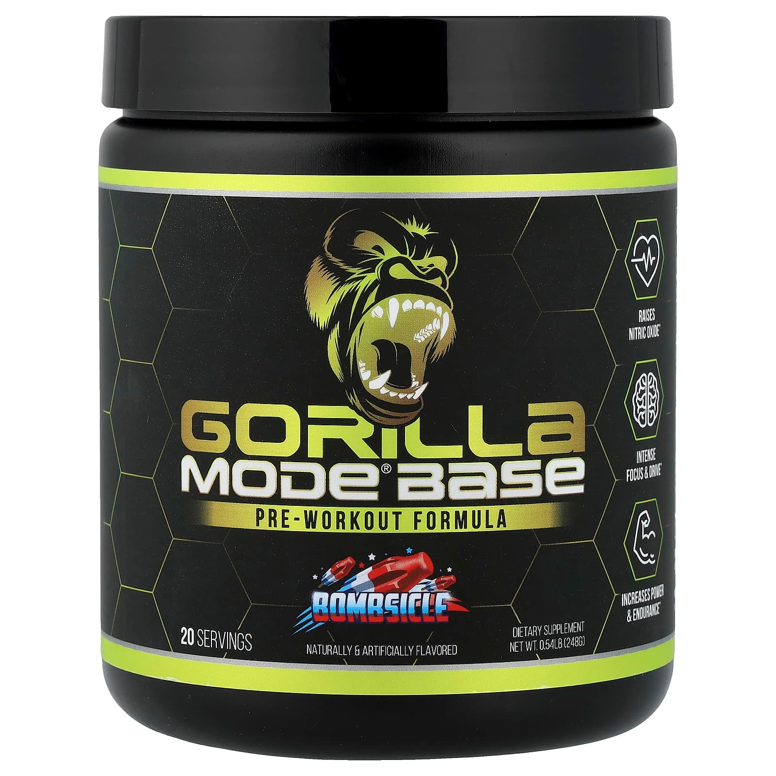 Gorilla Mind Mode Base, Pre-Workout Formula, Bombsicle – 248 g de Gorilla Mind