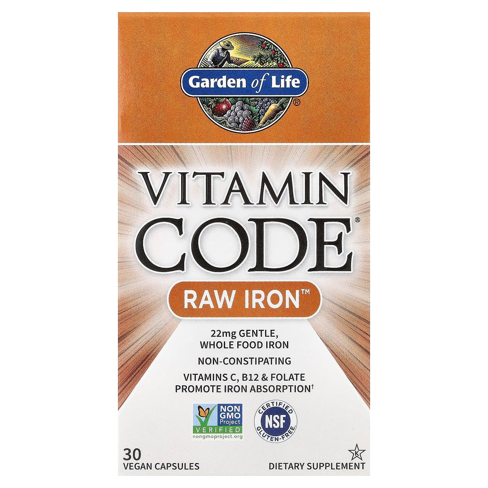 Garden of Life Vitamin Code, RAW Iron – 30 gélules véganes de Garden of Life