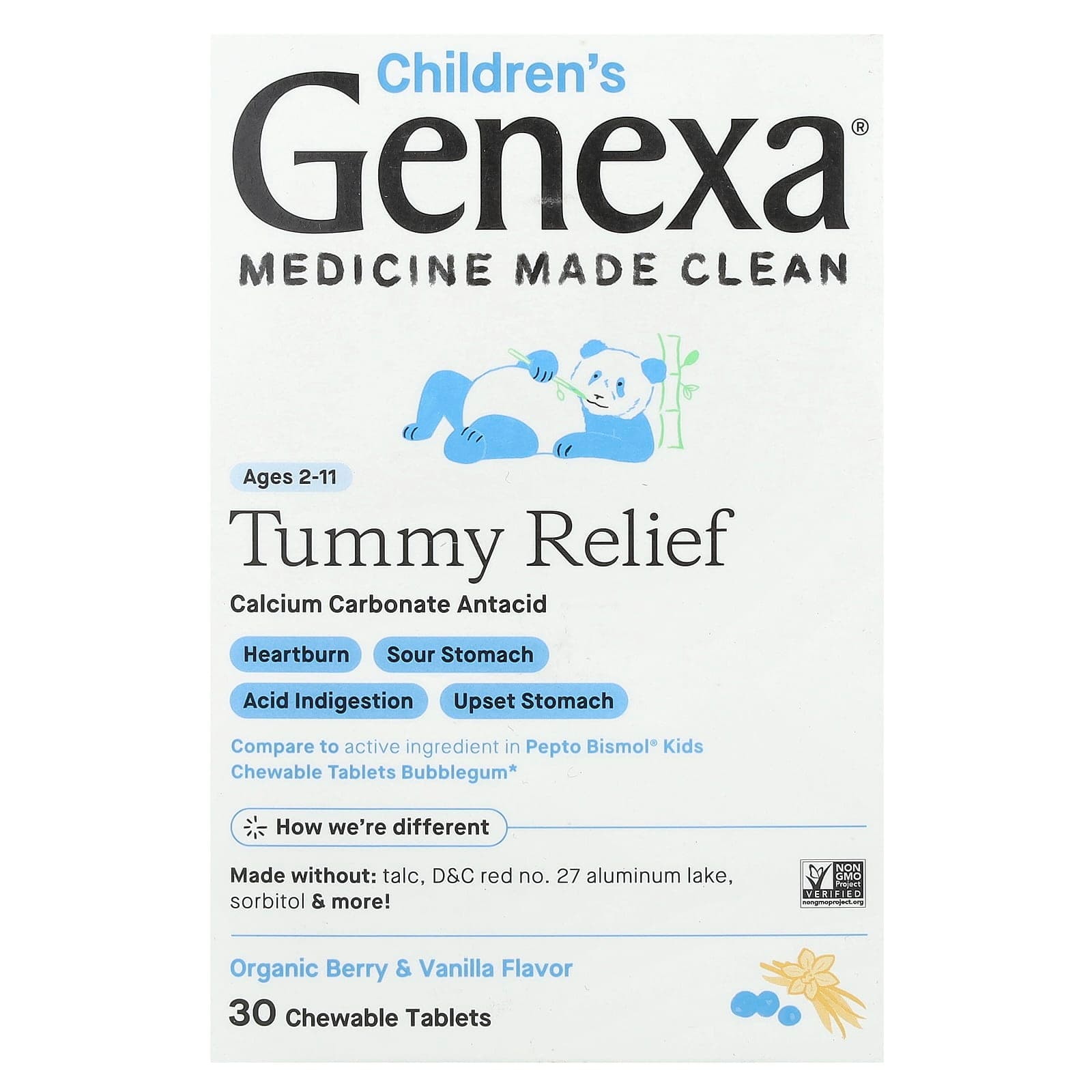 Genexa Children's Tummy Relief, Ages 2-11, 30 Chewable Tablets – Organic Berry & Vanilla de Genexa