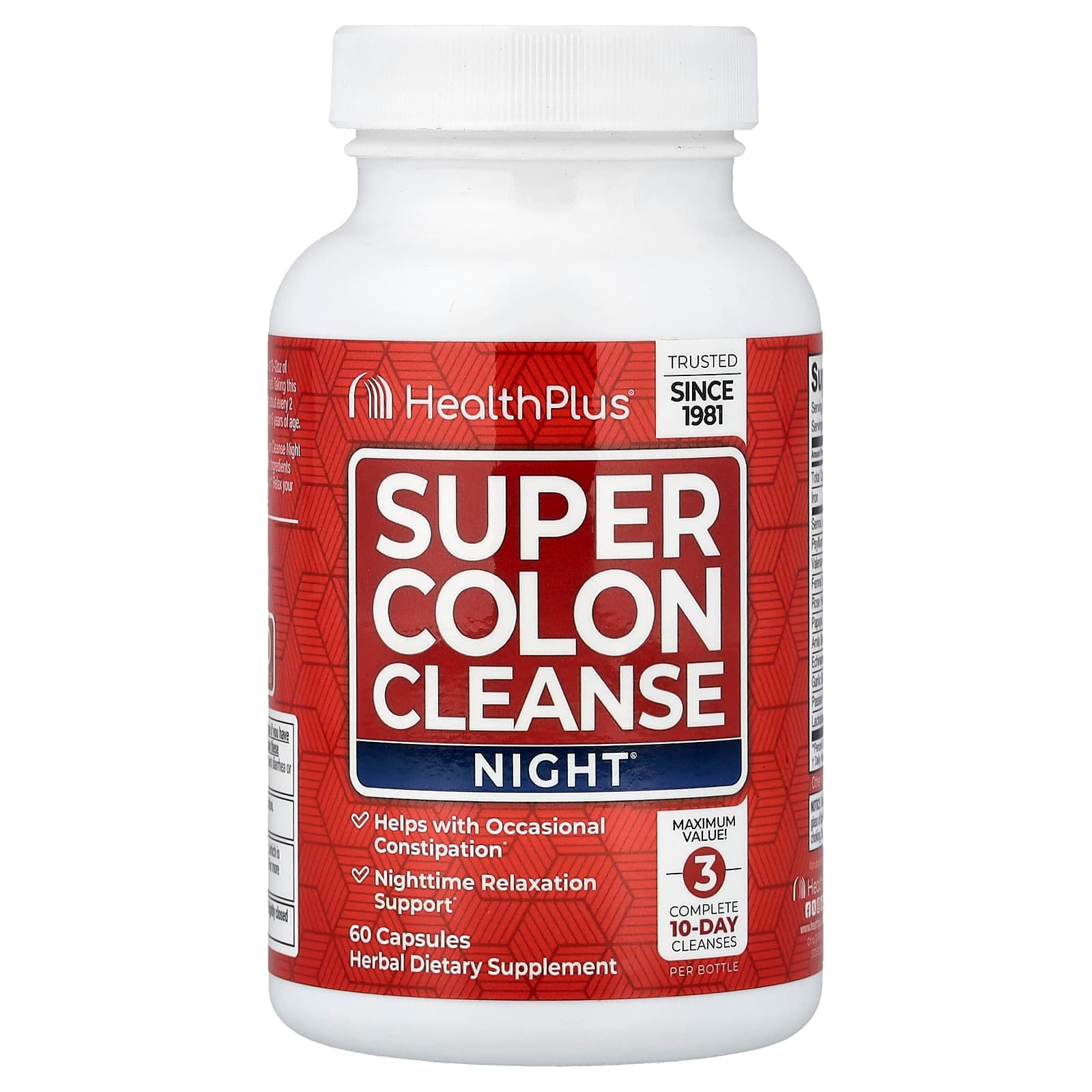 Health Plus Super Colon Cleanse, Night – 60 gélules de Health Plus