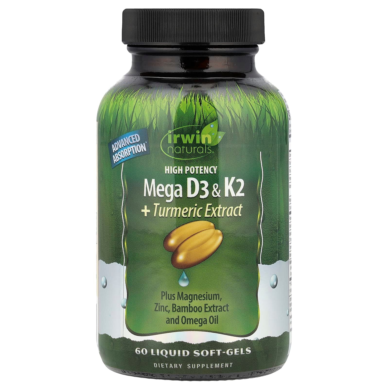 Irwin Naturals High Potency Mega D3 & K2 + Turmeric Extract, 60 Liquid Soft-Gels de Irwin Naturals
