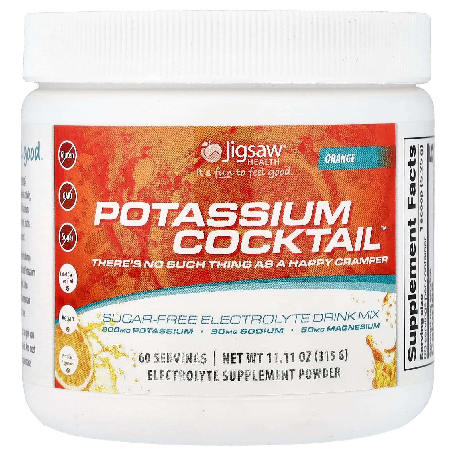 Jigsaw Health Potassium Cocktail, Sugar-Free Electrolyte Drink Mix – Orange – 315 g de Jigsaw Health