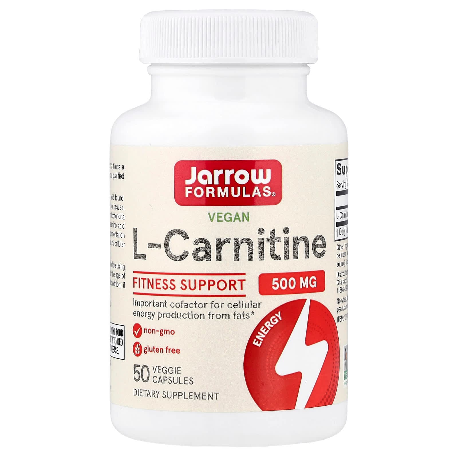 Jarrow Formulas Vegan L-Carnitine – 50 gélules végétales de Jarrow Formulas