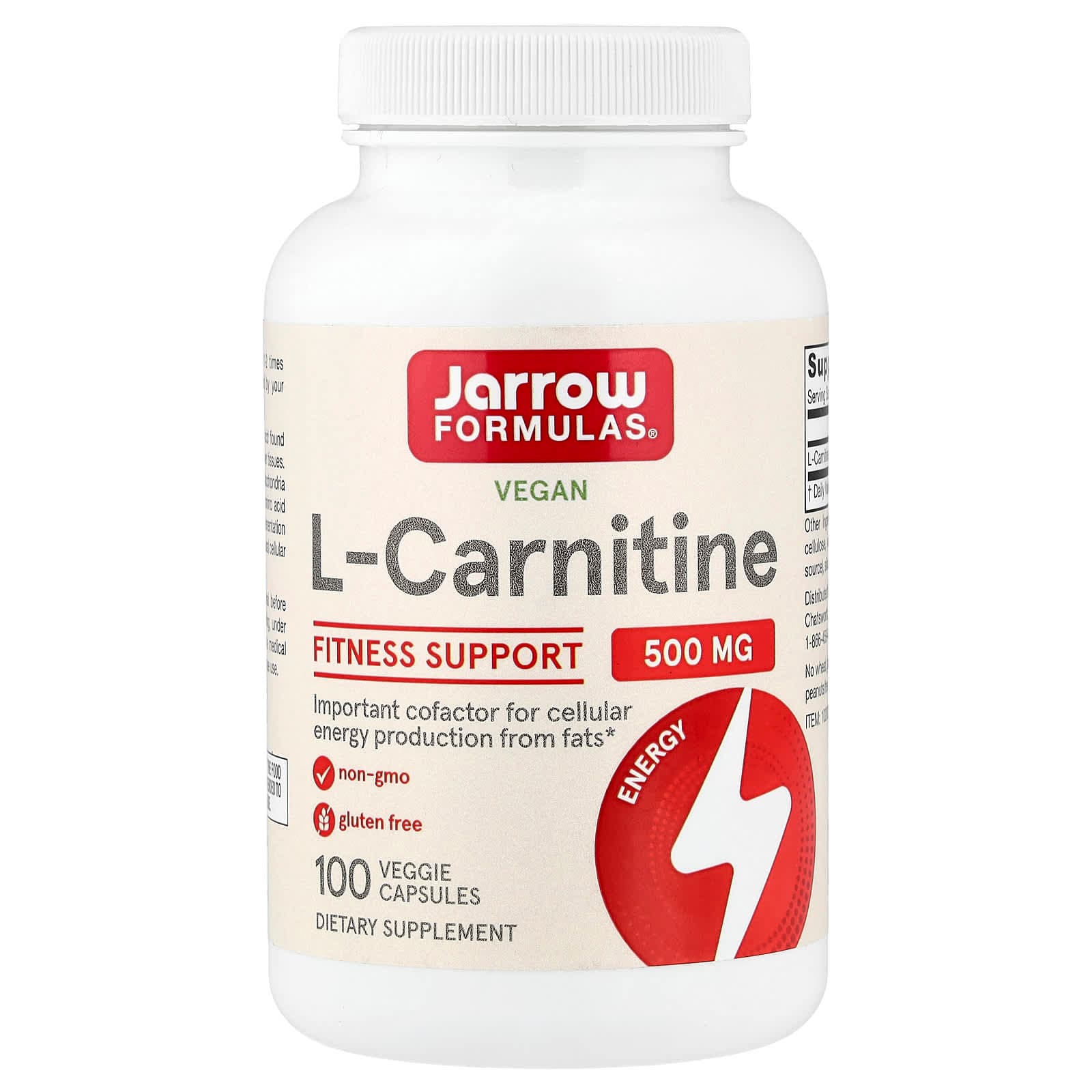 Jarrow Formulas Vegan L-Carnitine – 100 gélules végétales de Jarrow Formulas