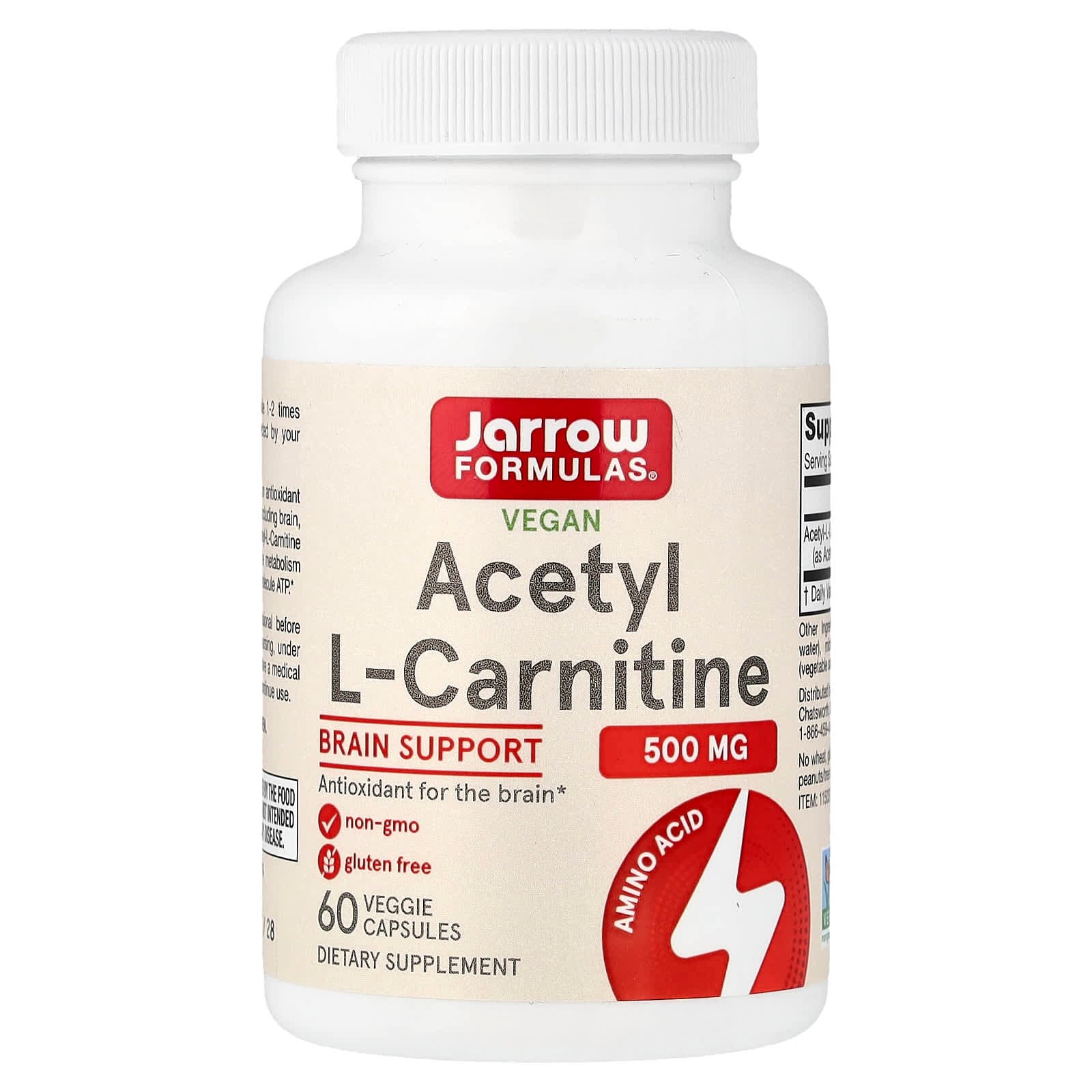 Jarrow Formulas Vegan Acetyl L-Carnitine – 60 gélules végétales de Jarrow Formulas