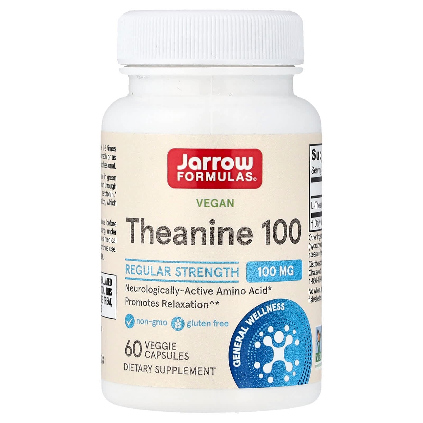 Jarrow Formulas Vegan Theanine 100 – 60 gélules végétales de Jarrow Formulas