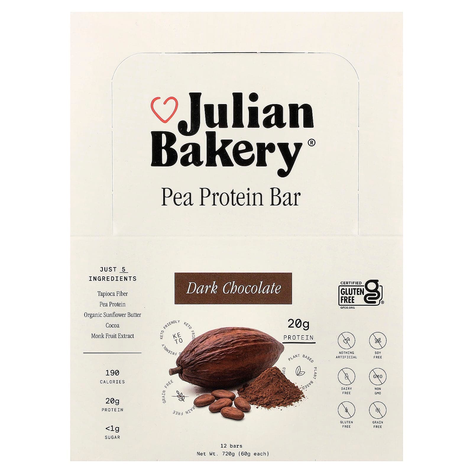 Julian Bakery Pea Protein Bar – Dark Chocolate – 60 g de Julian Bakery