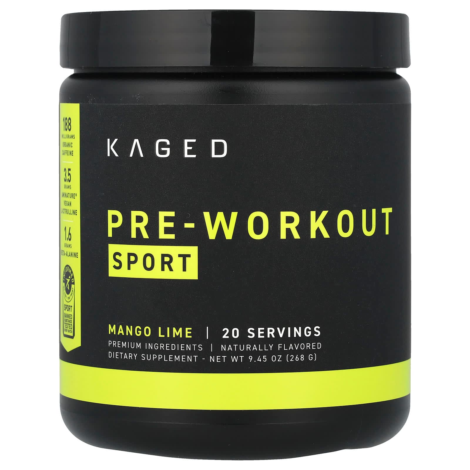 Kaged Pre-Workout, Sport – Mango Lime – 268 g de Kaged