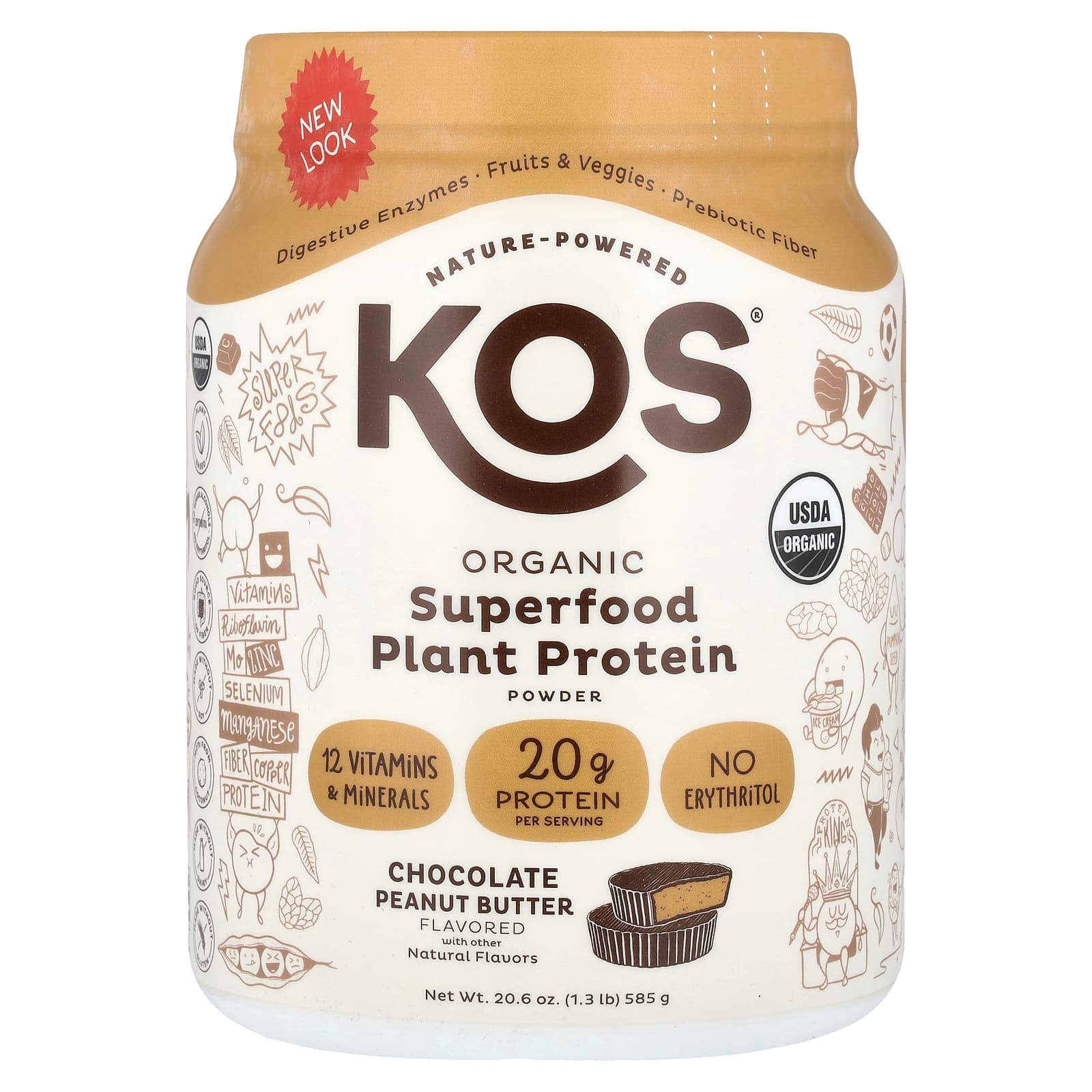 KOS Organic Superfood Plant Protein Powder – Chocolate Peanut Butter – 585 g de KOS