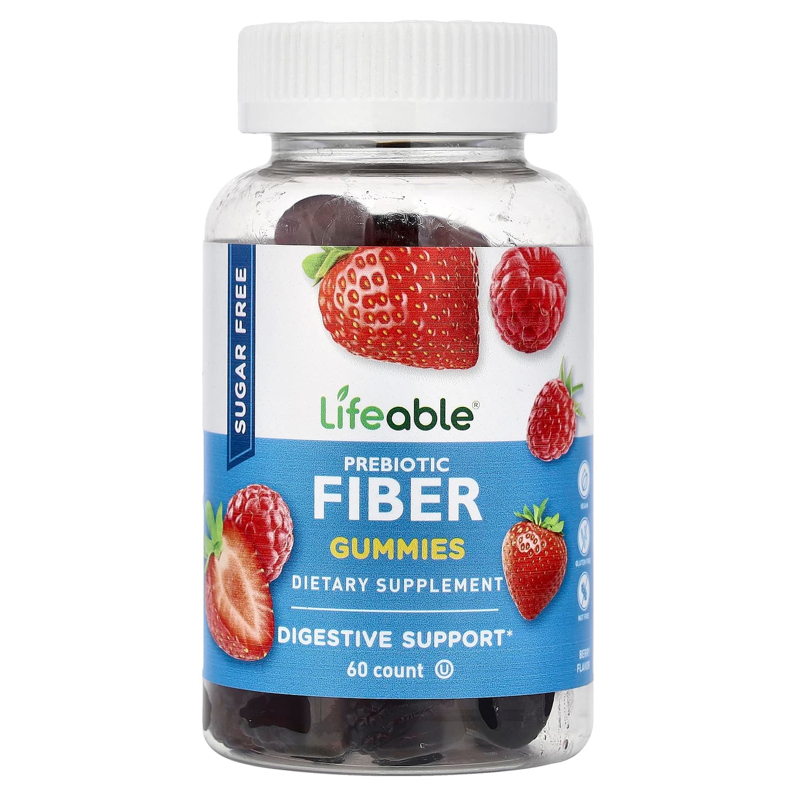 Lifeable Prebiotic Fiber Gummies, Sugar Free – Berry – 60 gommes de Lifeable