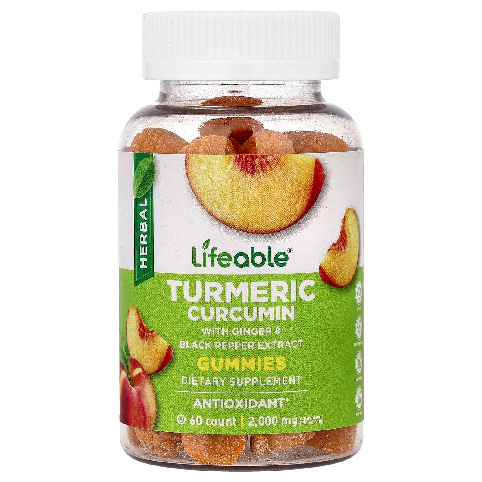 Lifeable Turmeric Curcumin Gummies – Peach – 60 gommes de Lifeable