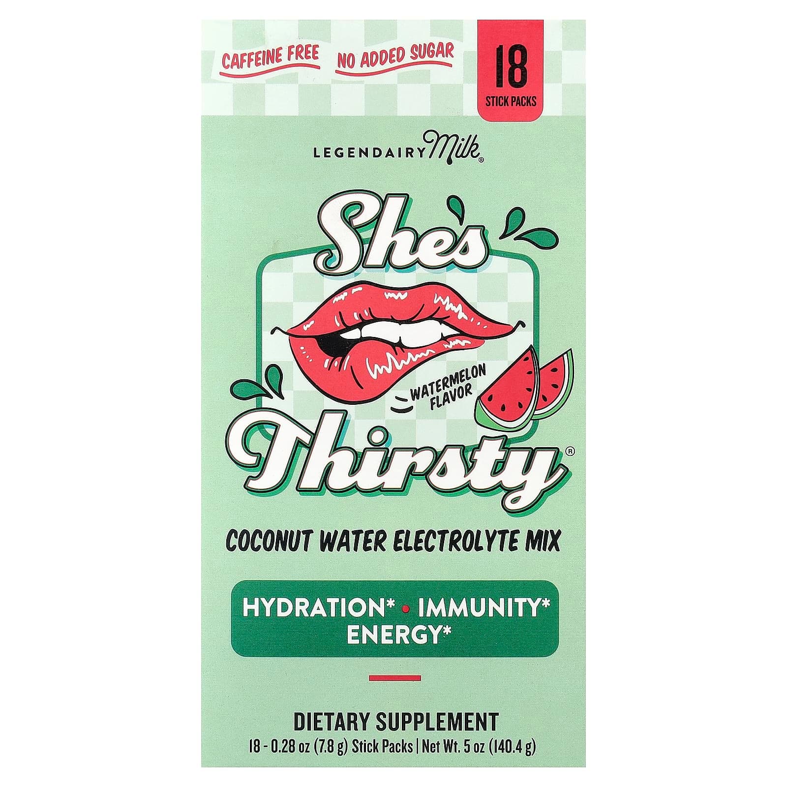 Legendairy Milk She's Thirsty, Watermelon (Box) – Coconut Water Electrolyte Mix – 7,8 g de Legendairy Milk