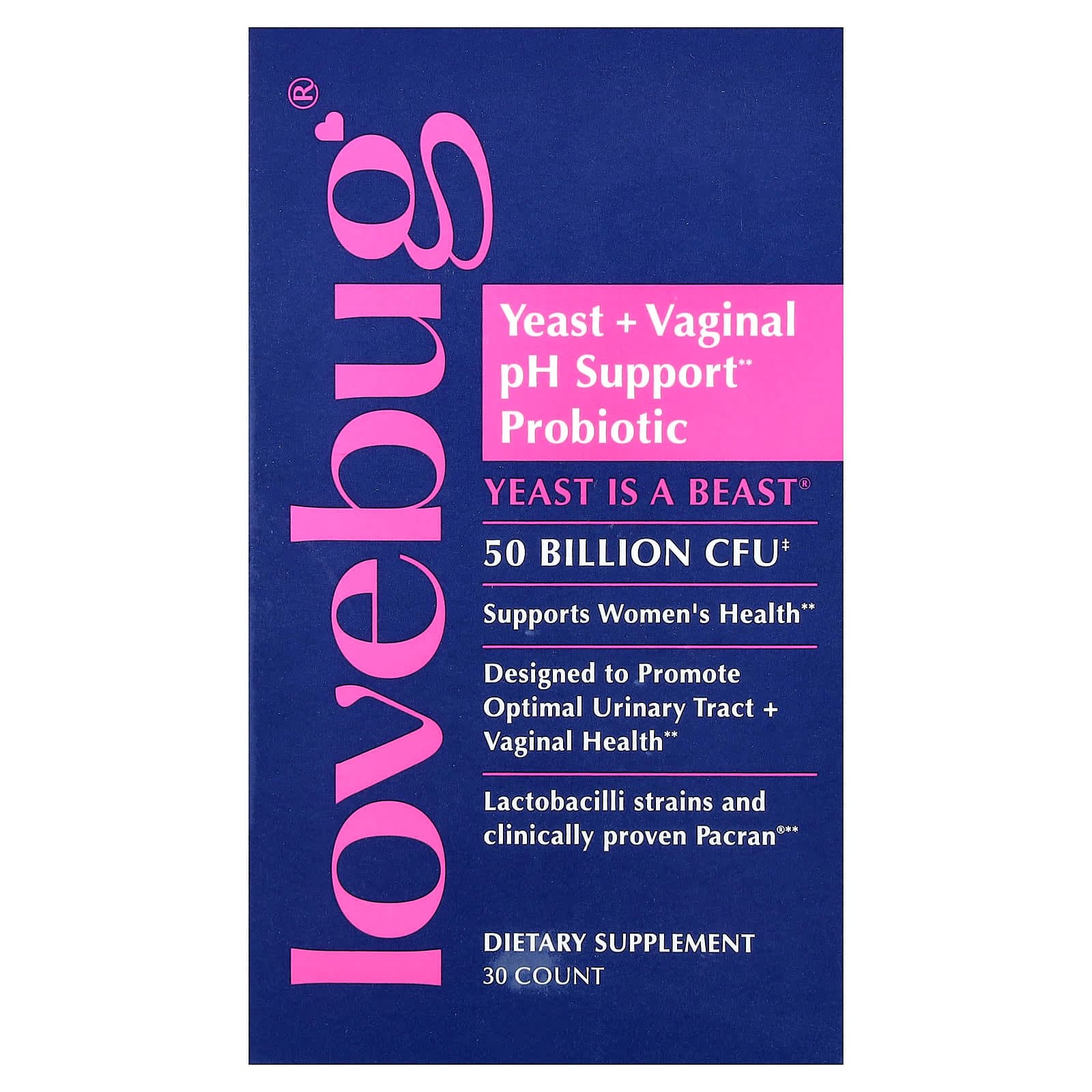 LoveBug Probiotics Yeast + Vaginal pH Support Probiotic – 30 gélules de LoveBug Probiotics