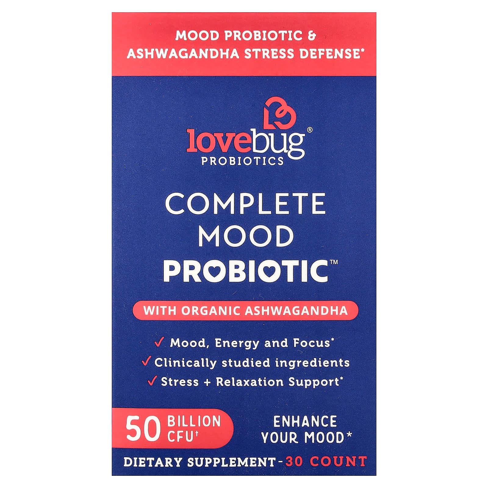 LoveBug Probiotics Complete Mood Probiotic with Ashwagandha – 30 gélules de LoveBug Probiotics