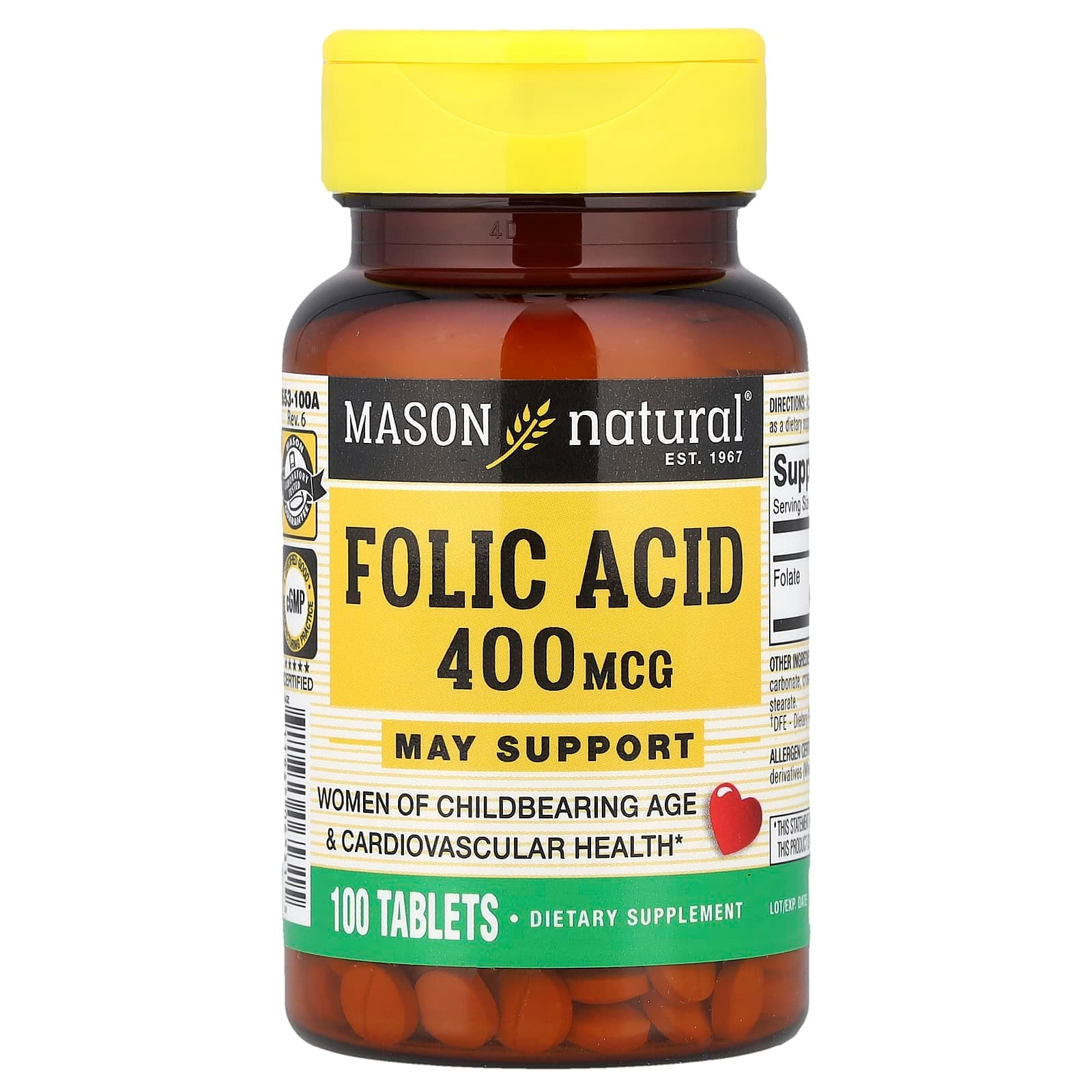 Mason Natural Folic Acid – 100 comprimés de Mason Natural