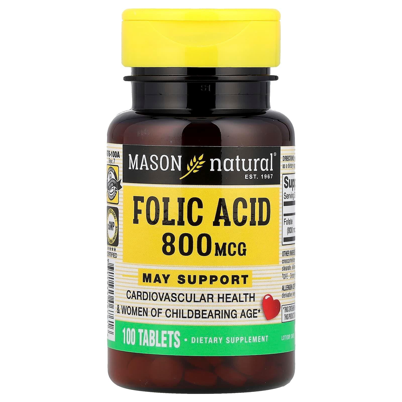 Mason Natural Folic Acid – 100 comprimés de Mason Natural