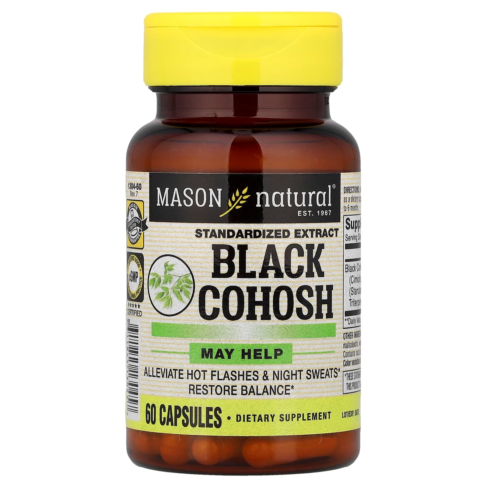 Mason Natural Black Cohosh, Standardized Extract – 60 gélules de Mason Natural